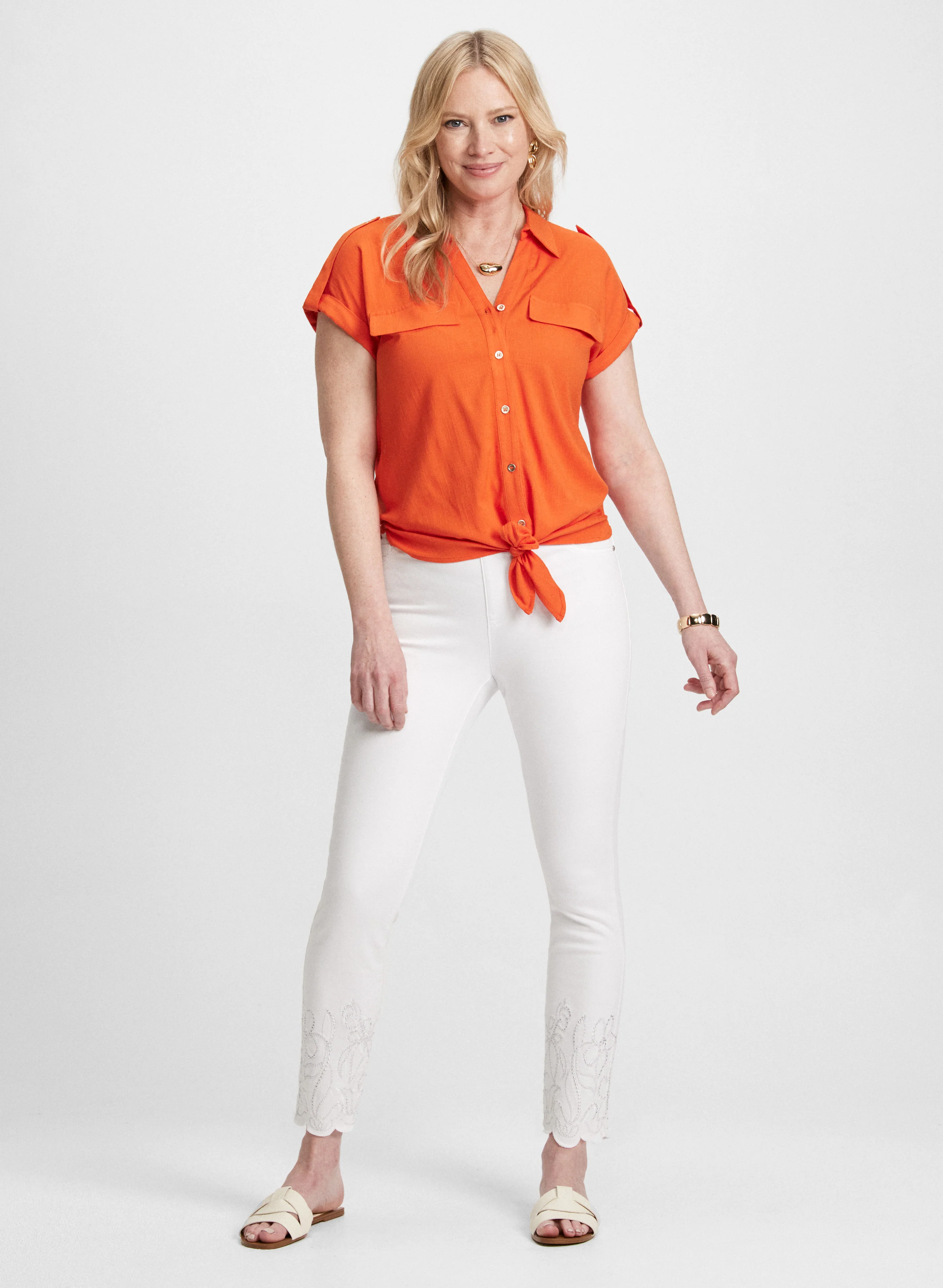 Embroidered Hem Pull-On Jeans - Image 3