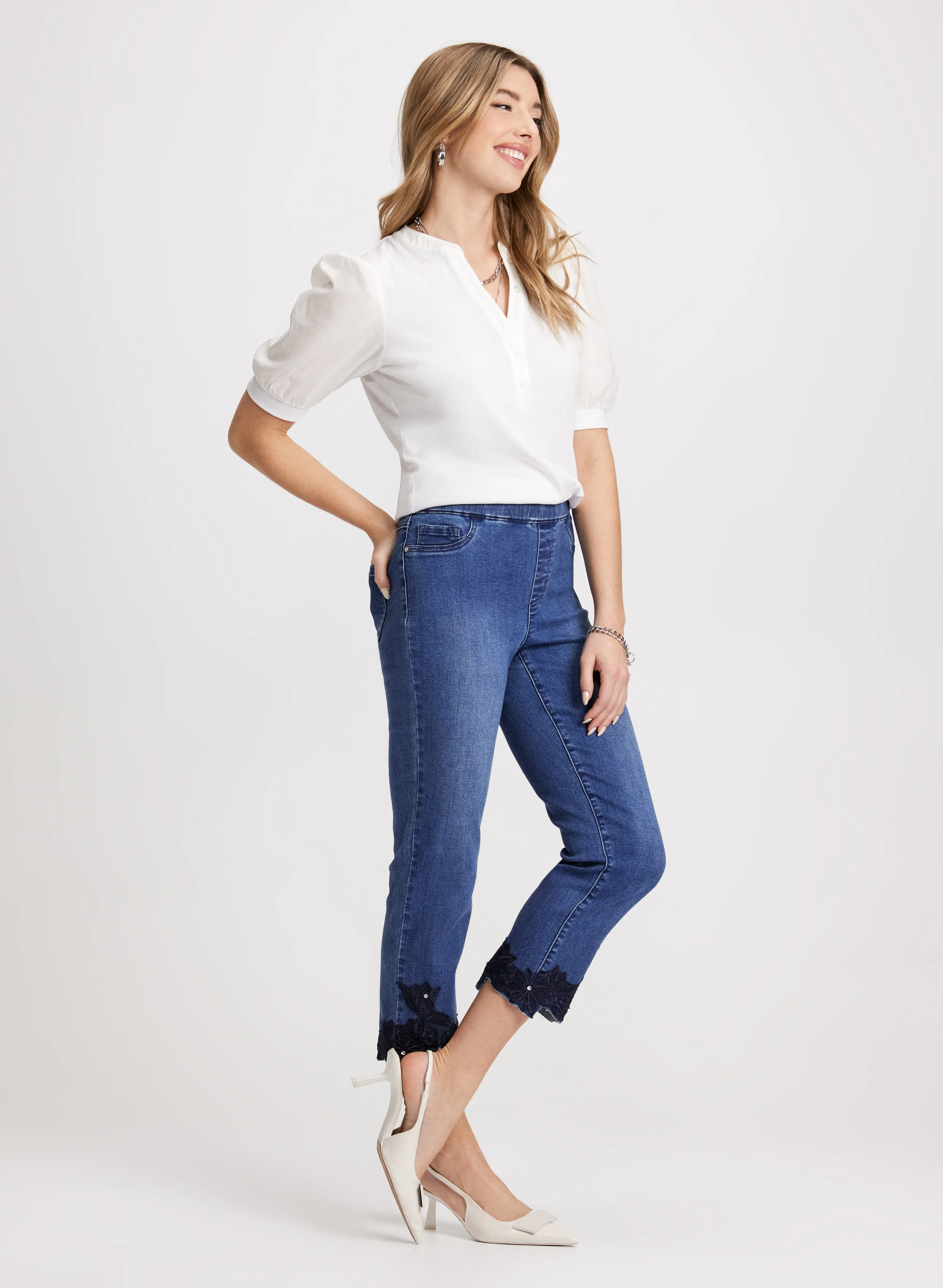 Embroidered Hem Straight Leg Jeans - Image 4