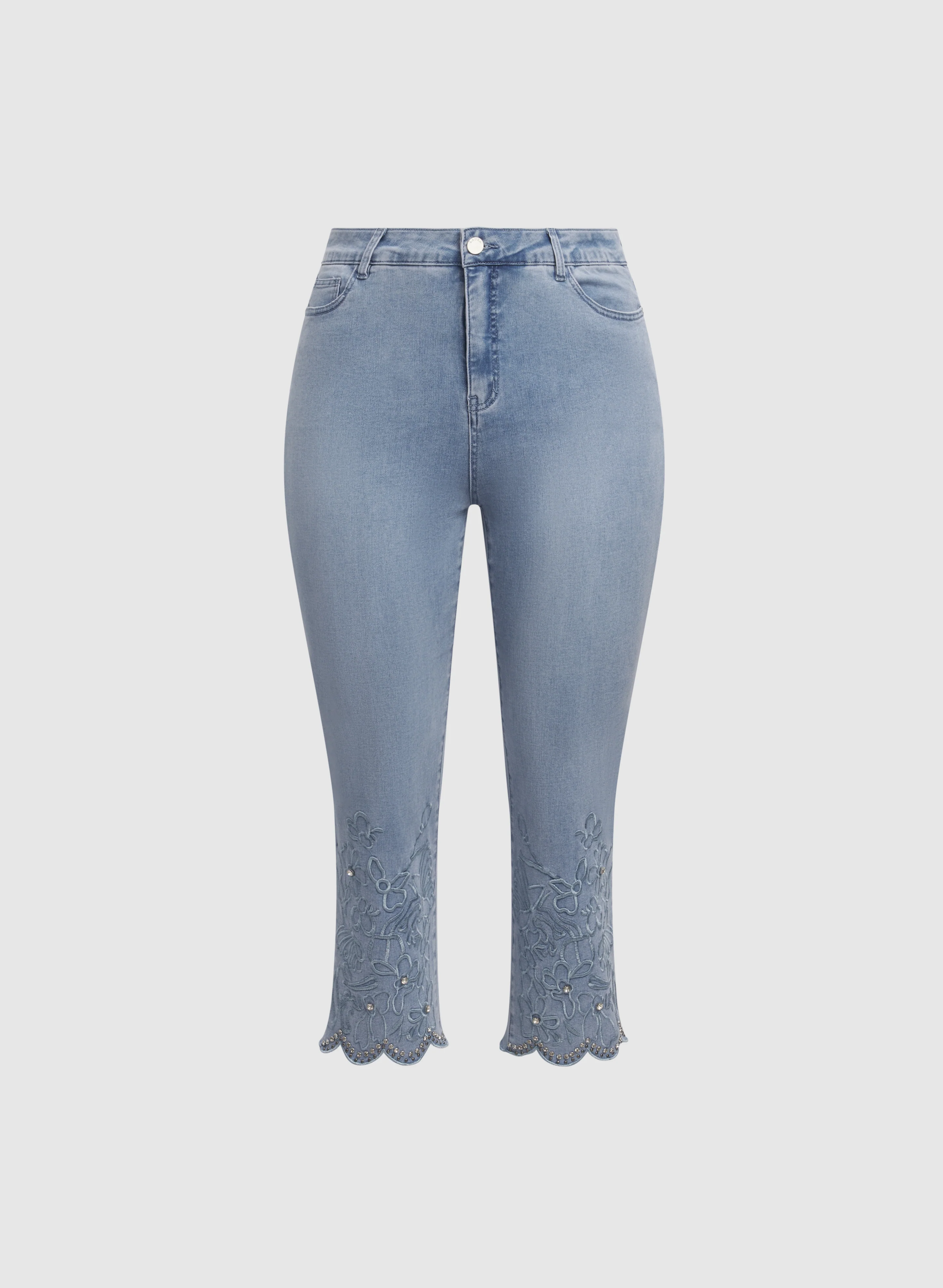 Embroidered Scalloped Hem Jeans - Image 6