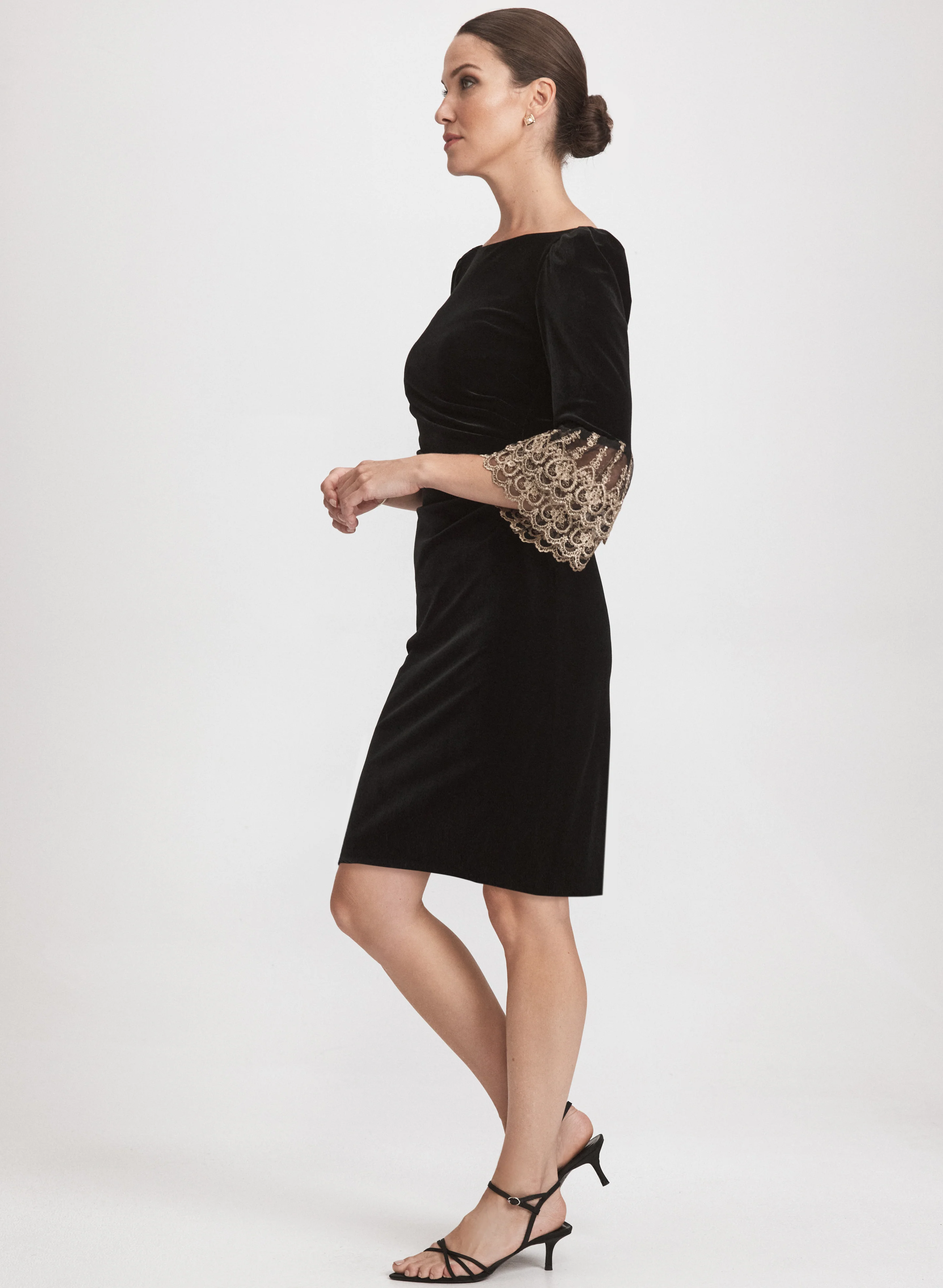 Embroidered Sleeve Velvet Dress - Image 2