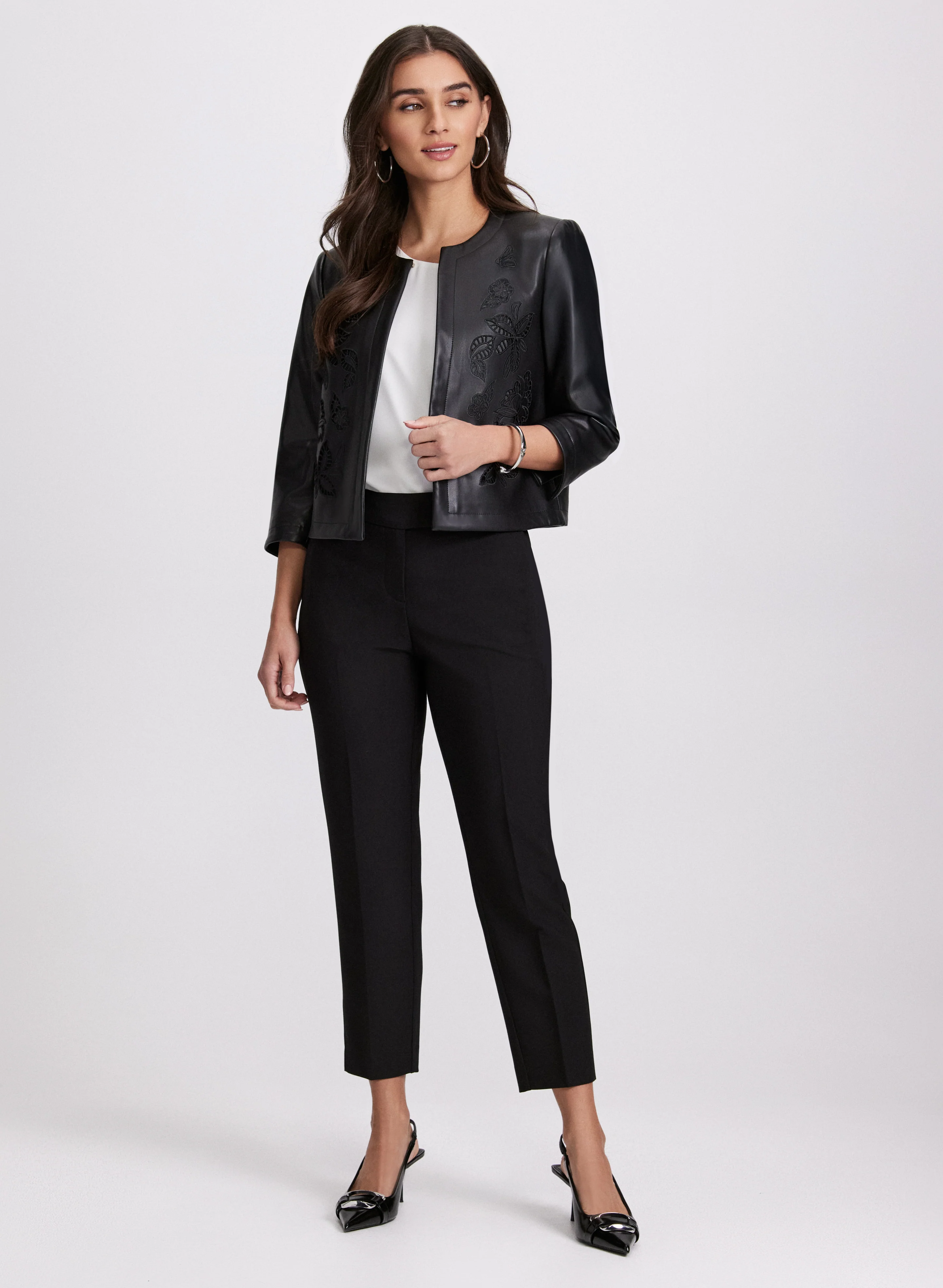 Embroidered Vegan Leather Jacket - Image 4