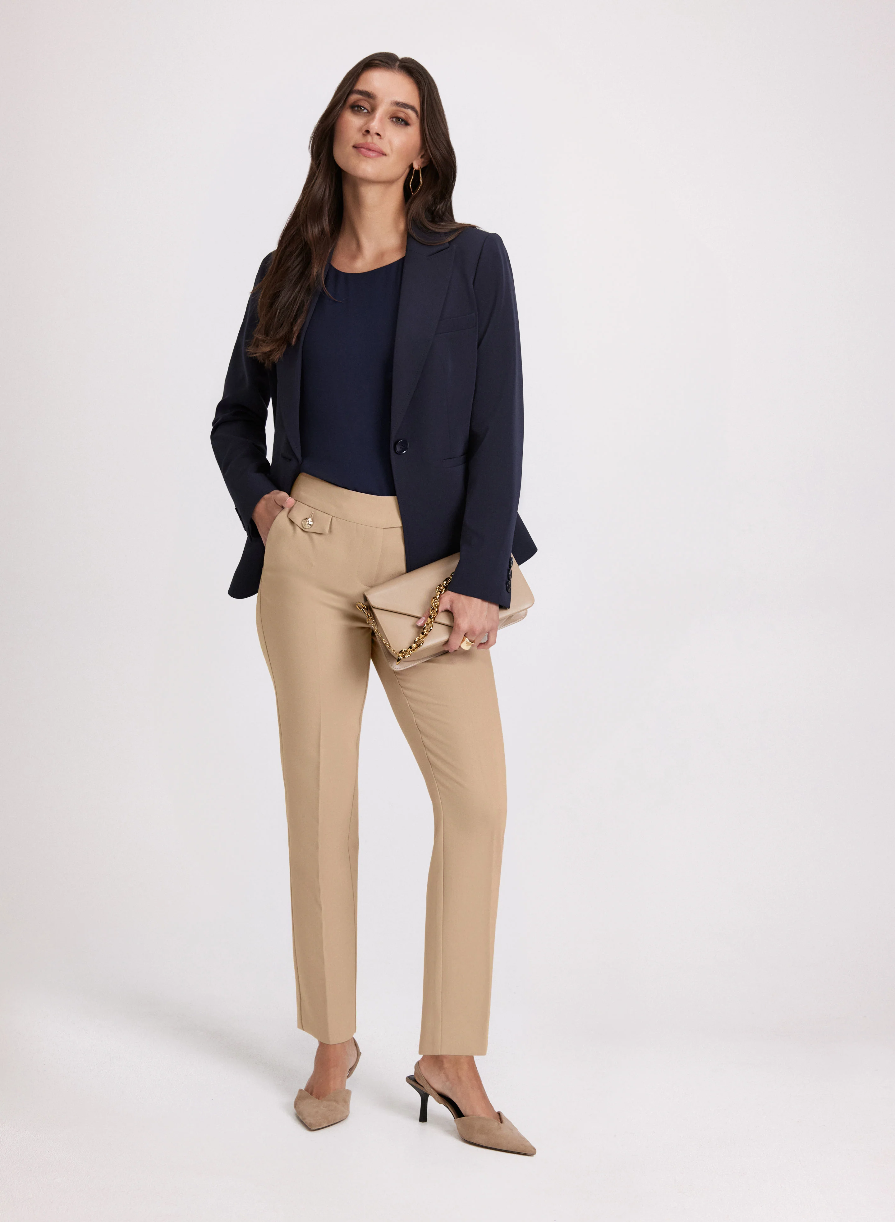 Emma Embossed Button Slim-Leg Pants - Image 3