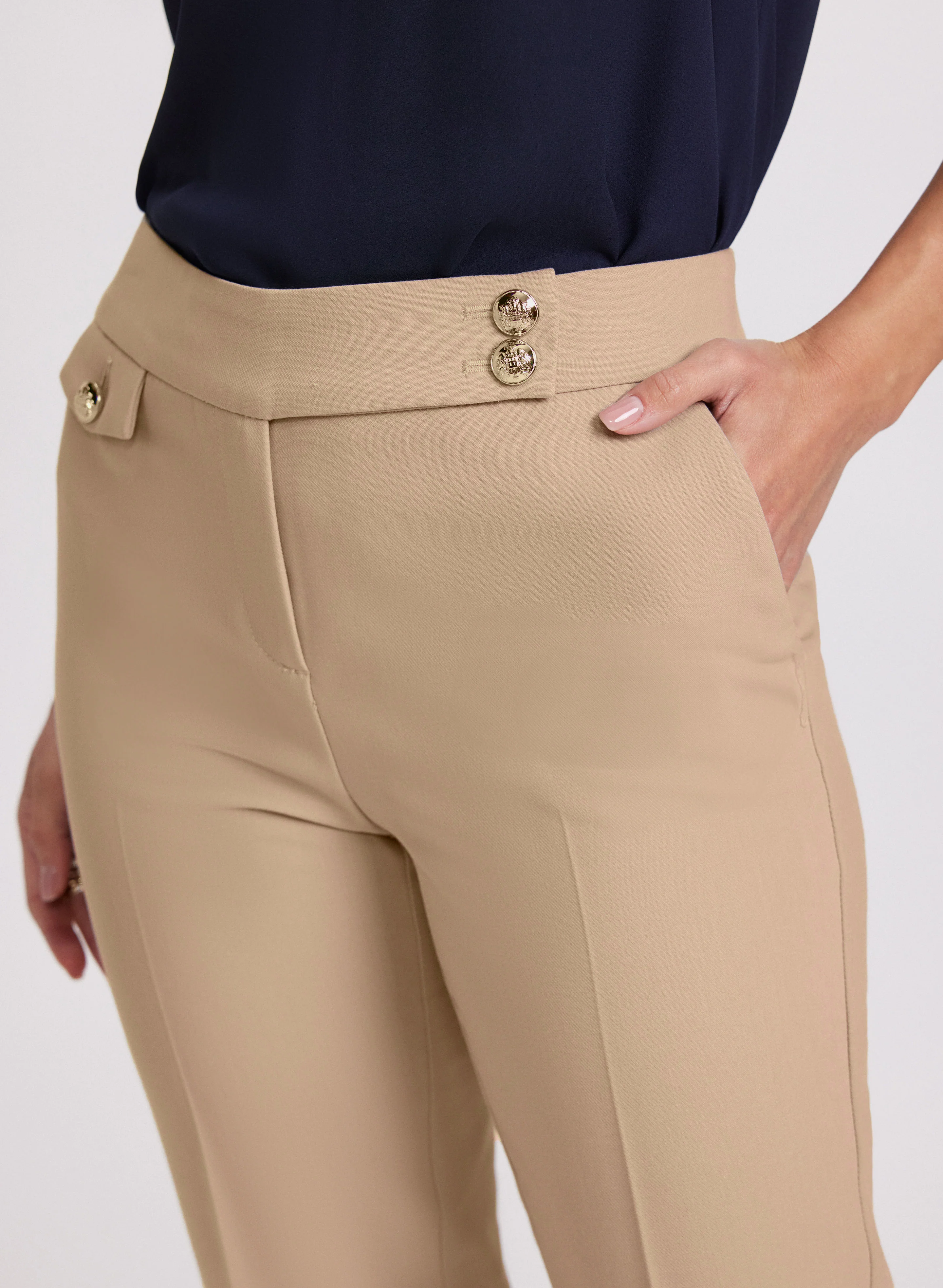 Emma Embossed Button Slim-Leg Pants - Image 4