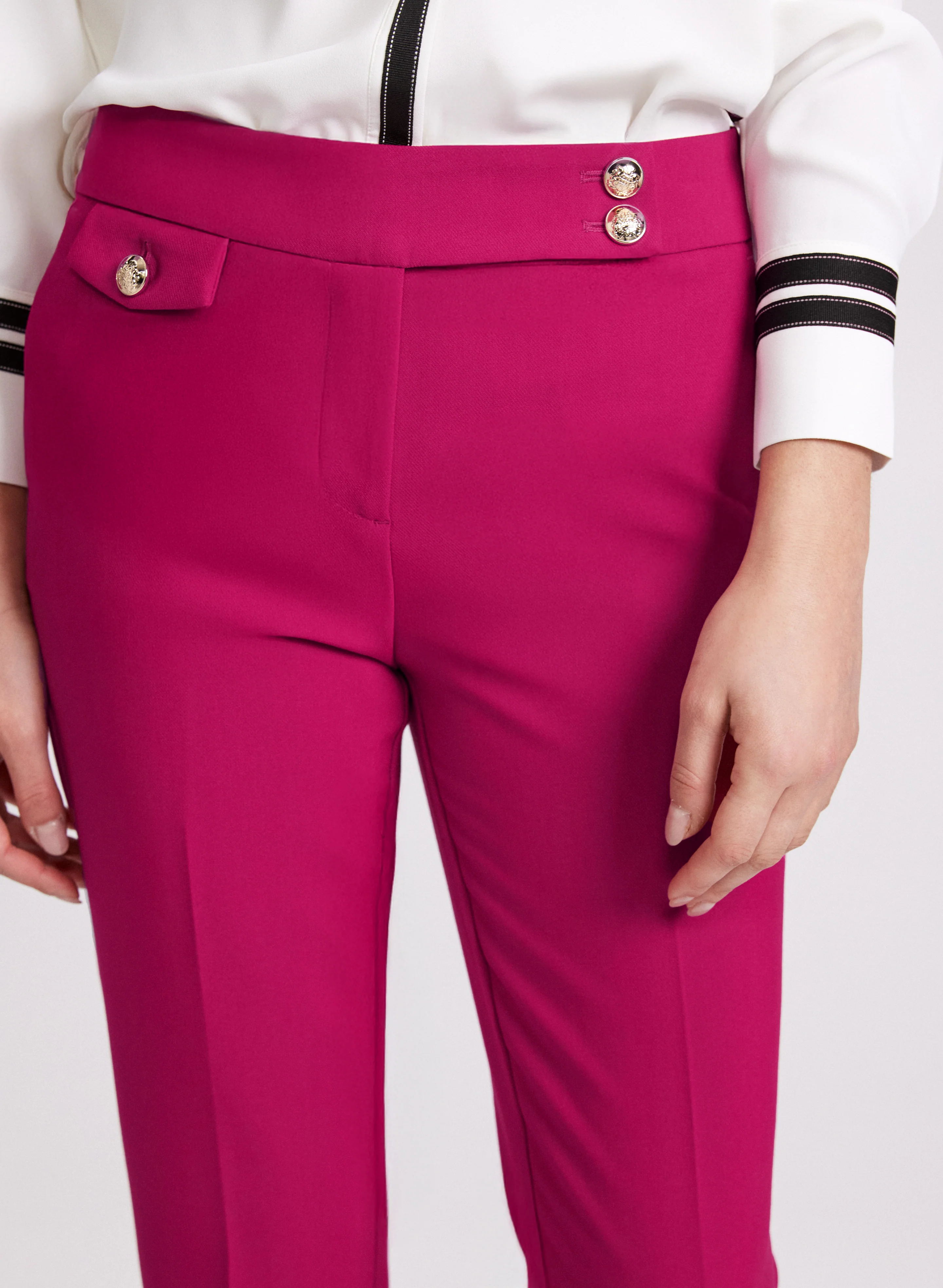 Emma Embossed Button Slim-Leg Pants - Image 5