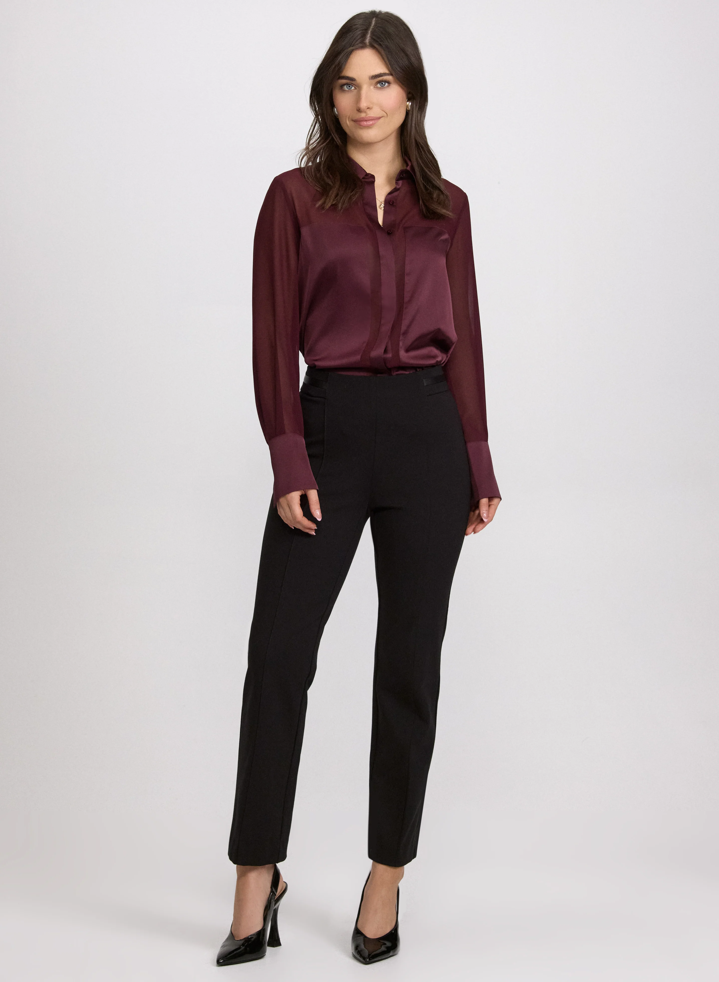 Sofia Vegan Leather Trim Straight-Leg Pants - Regular - Image 3
