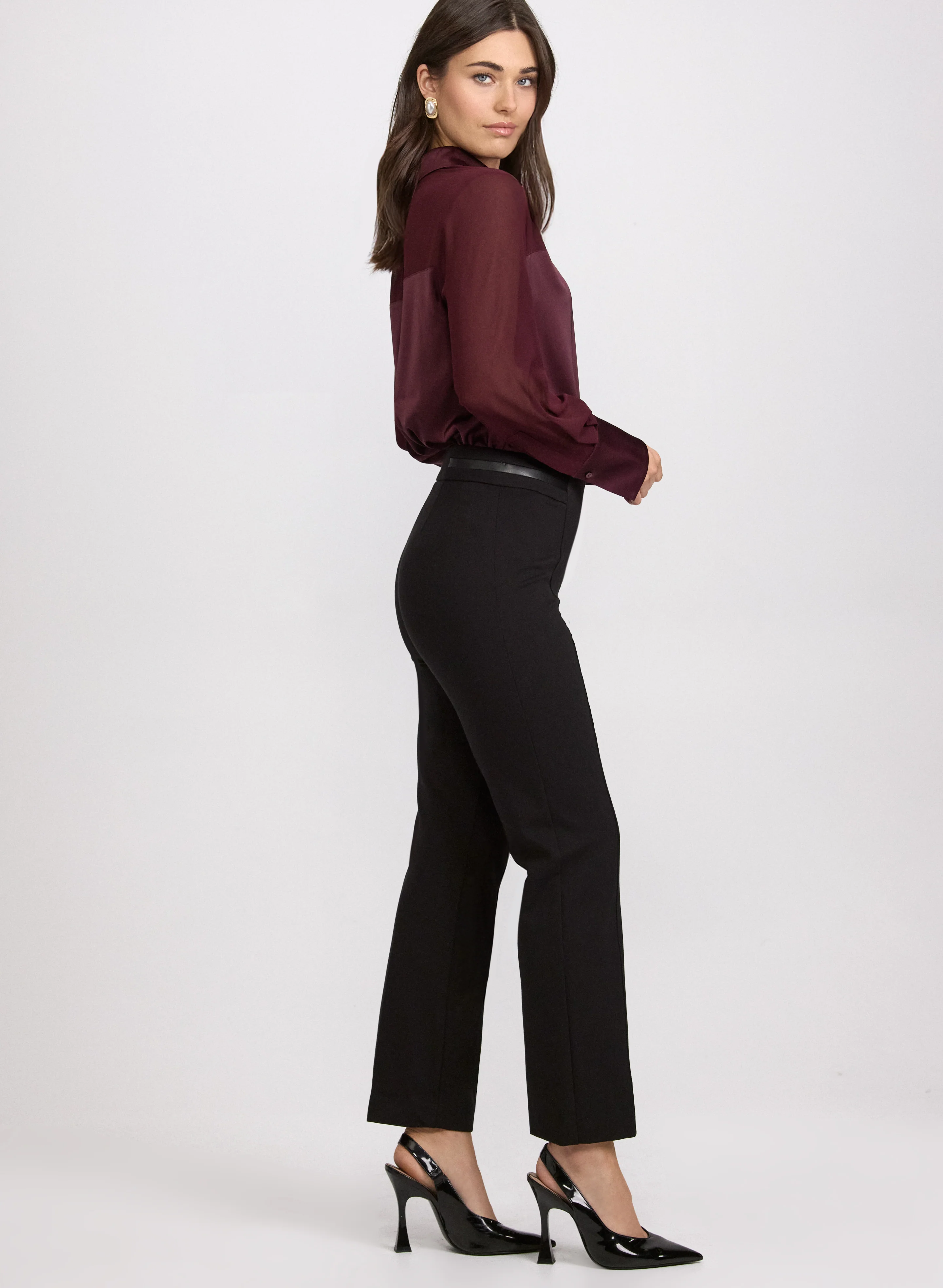 Sofia Vegan Leather Trim Straight-Leg Pants - Regular - Image 4