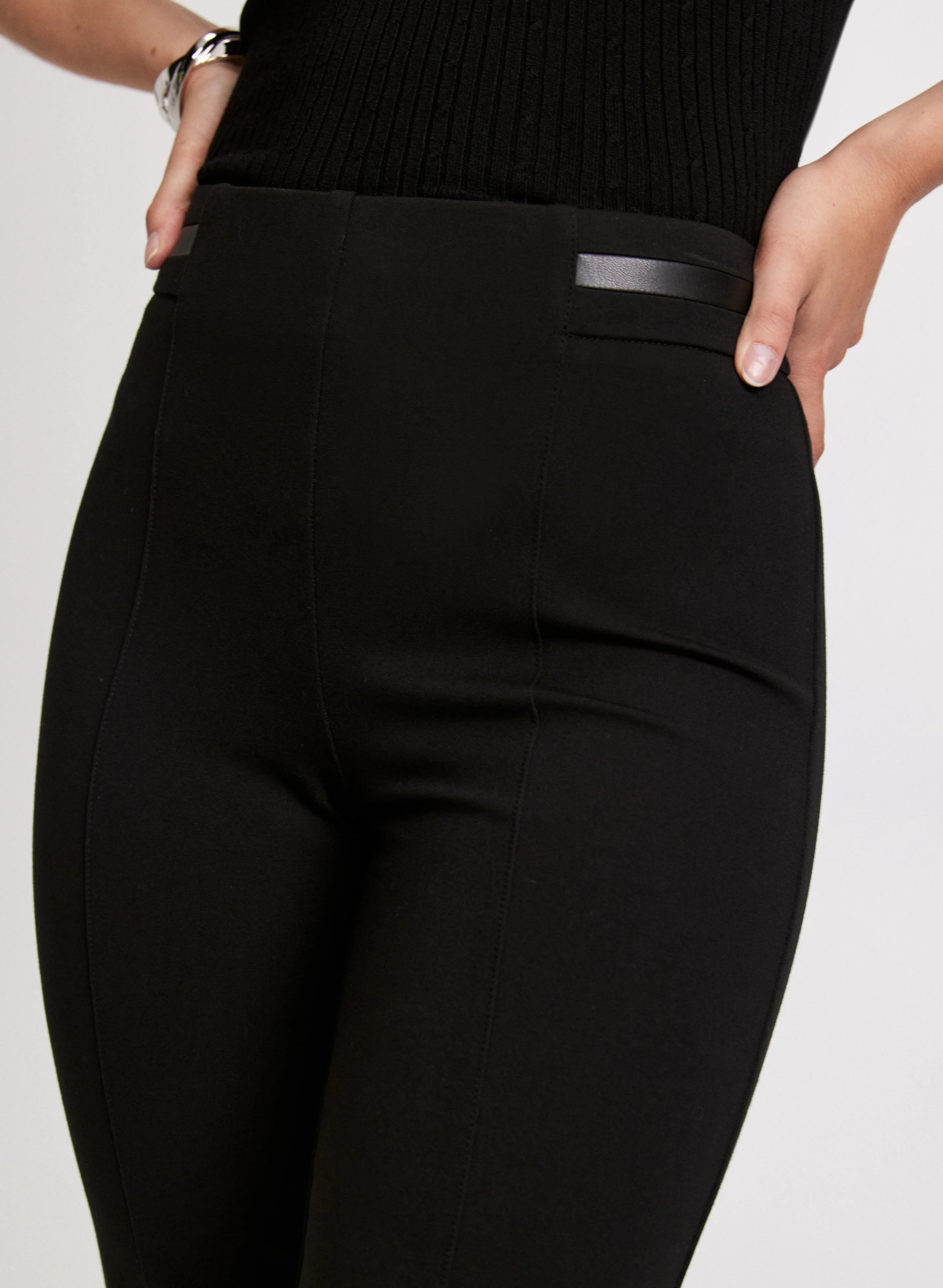 Sofia Vegan Leather Trim Straight-Leg Pants - Regular - Image 5