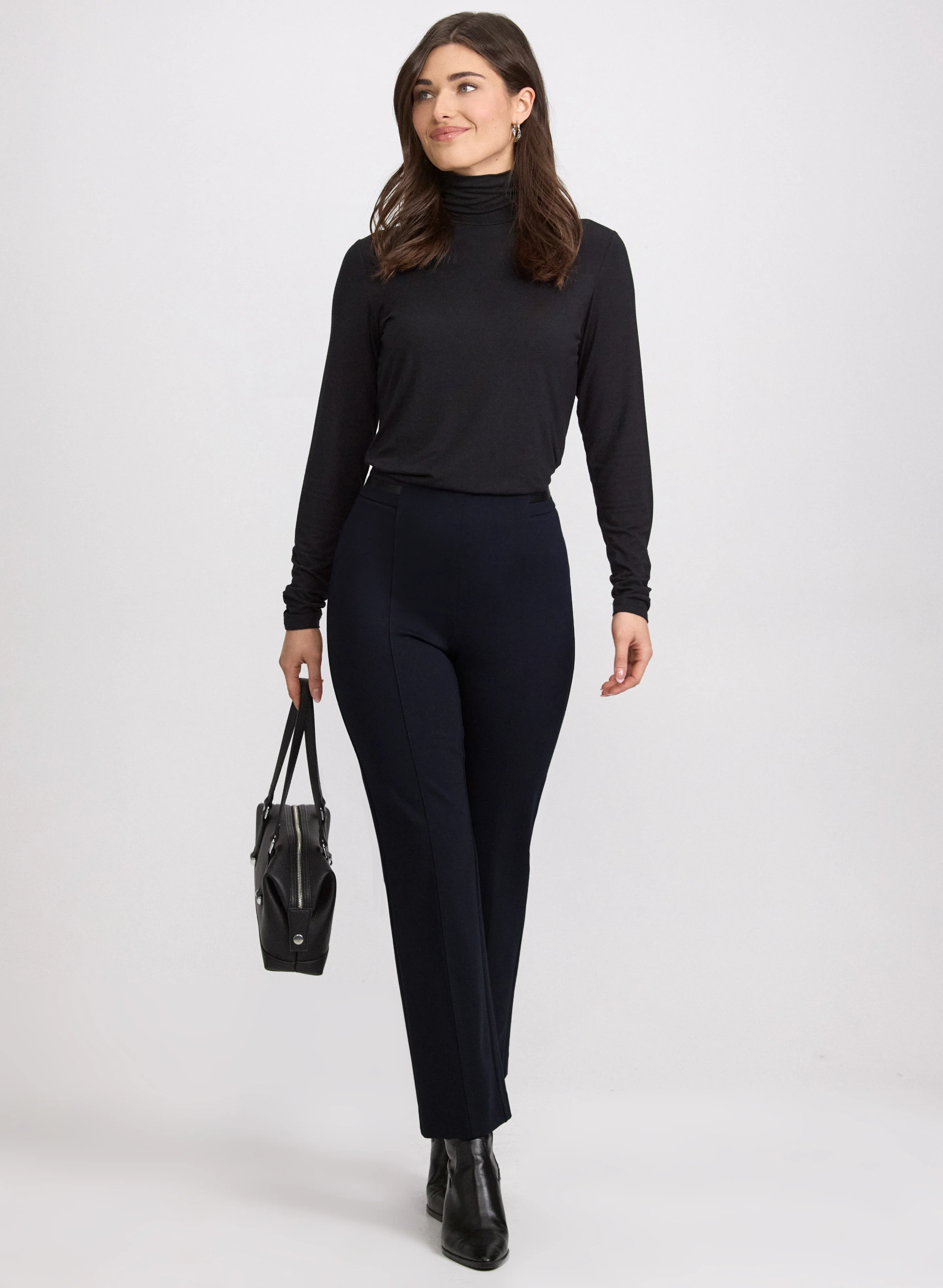 Sofia Vegan Leather Trim Straight-Leg Pants - Regular - Image 3