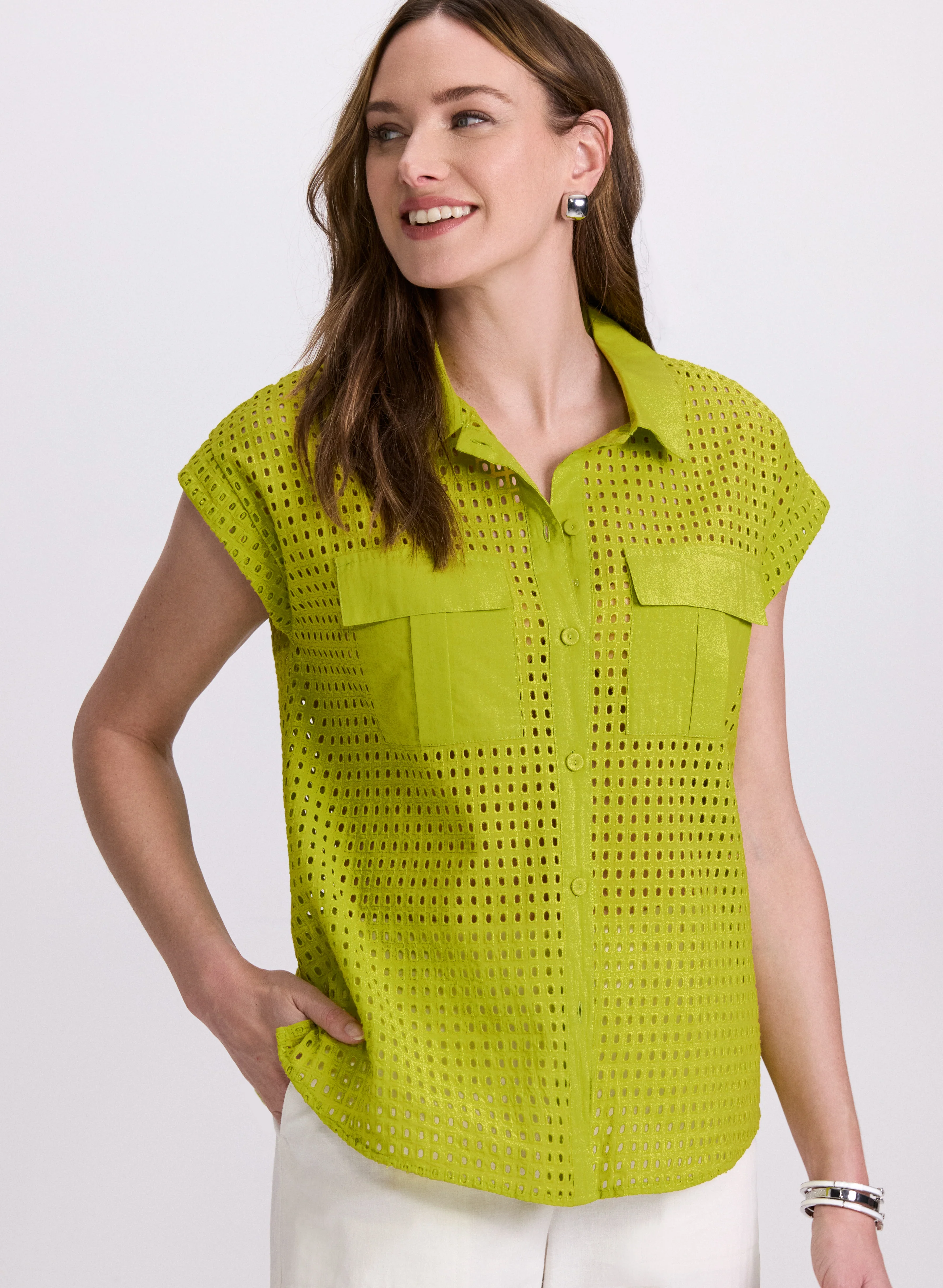 Eyelet Button-Down Blouse - Image 8