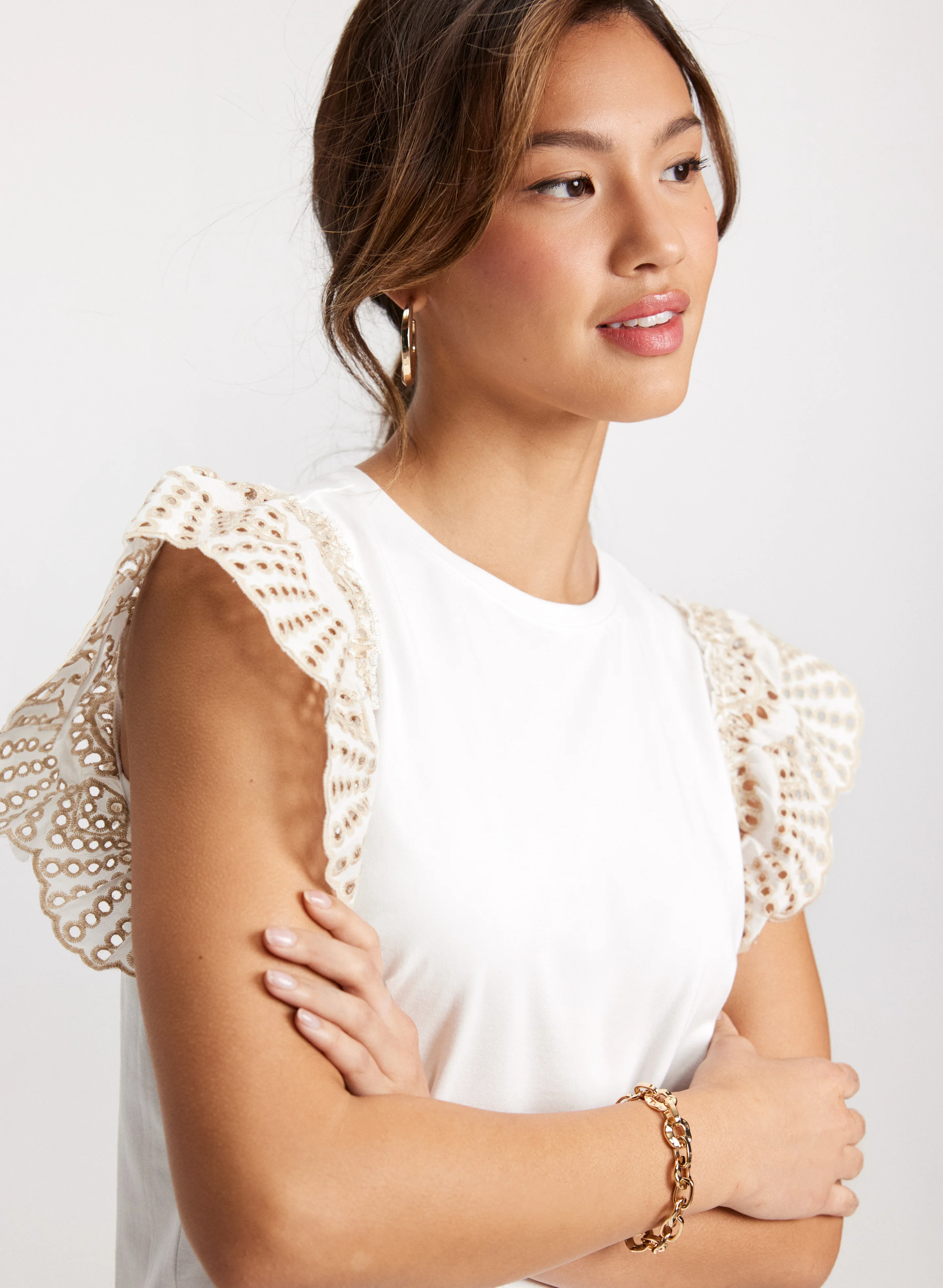 Ruffled Eyelet Sleeve Tee - Image 2