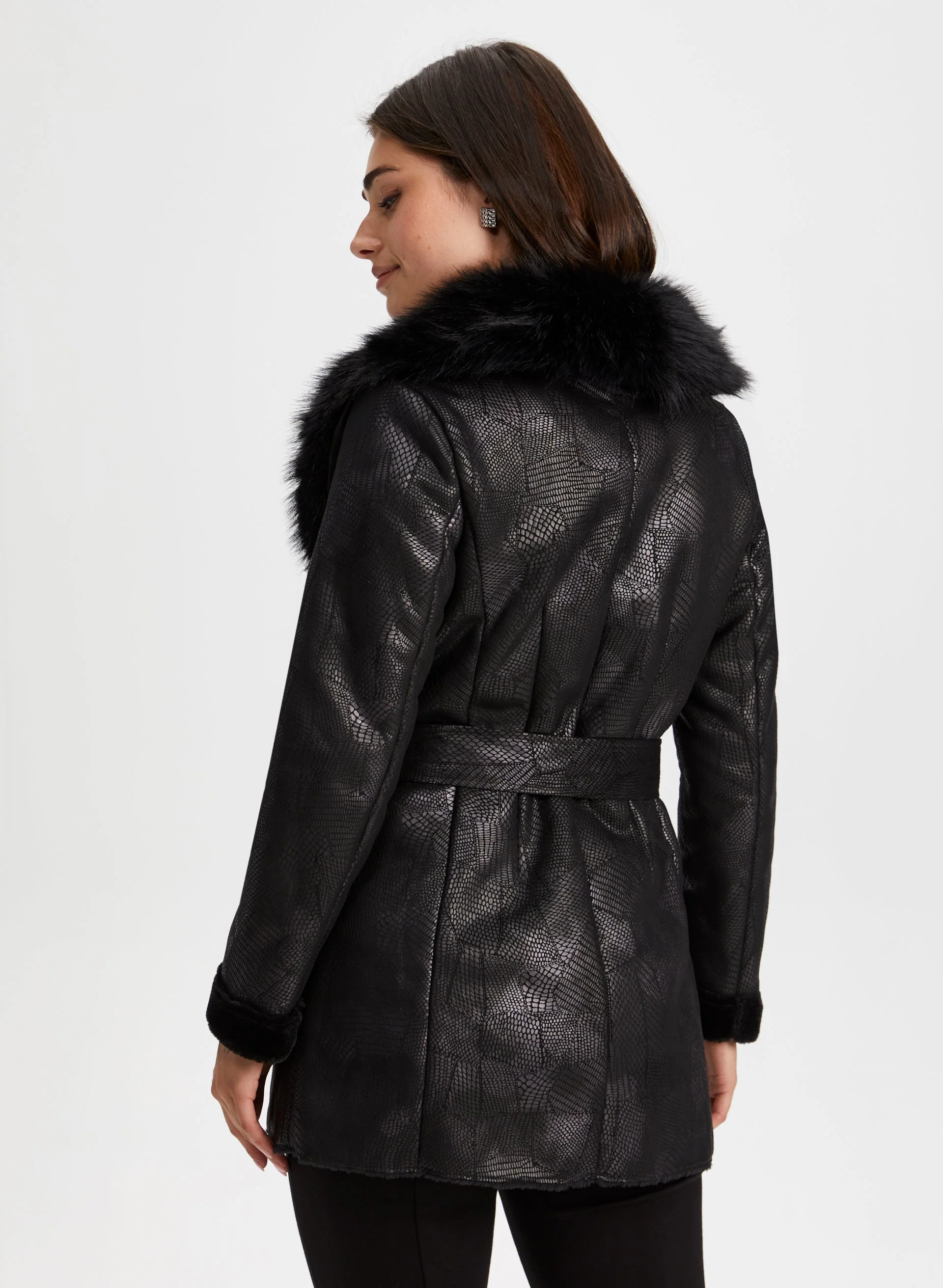 Embossed Faux Shearling Coat - Image 2