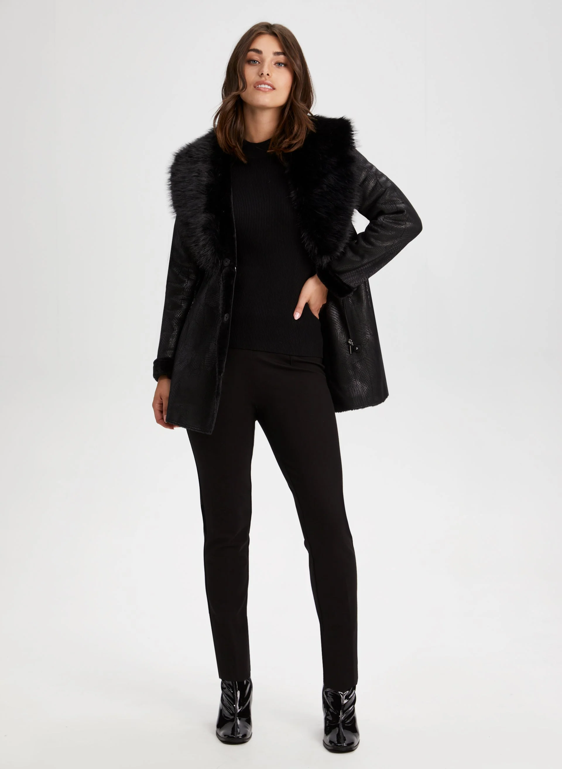 Embossed Faux Shearling Coat - Image 3