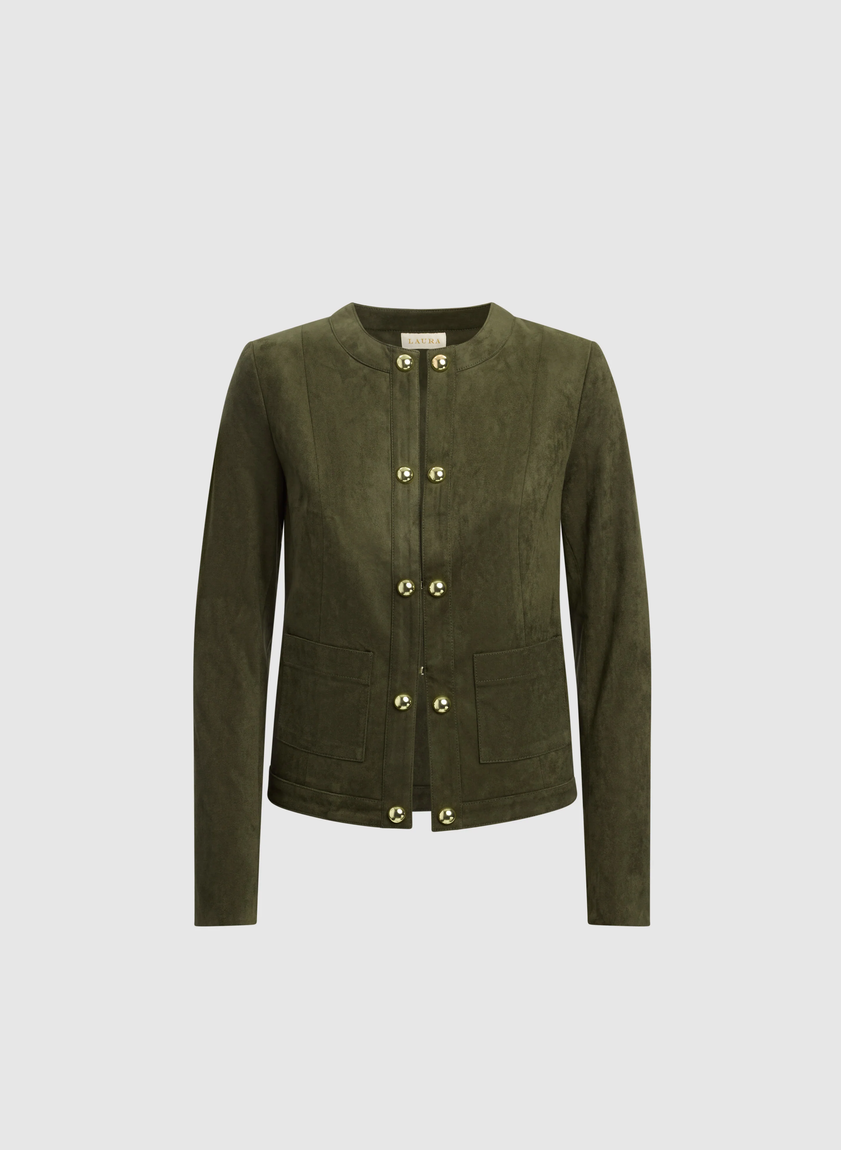 Faux-Suede Dome Button Jacket - Image 6