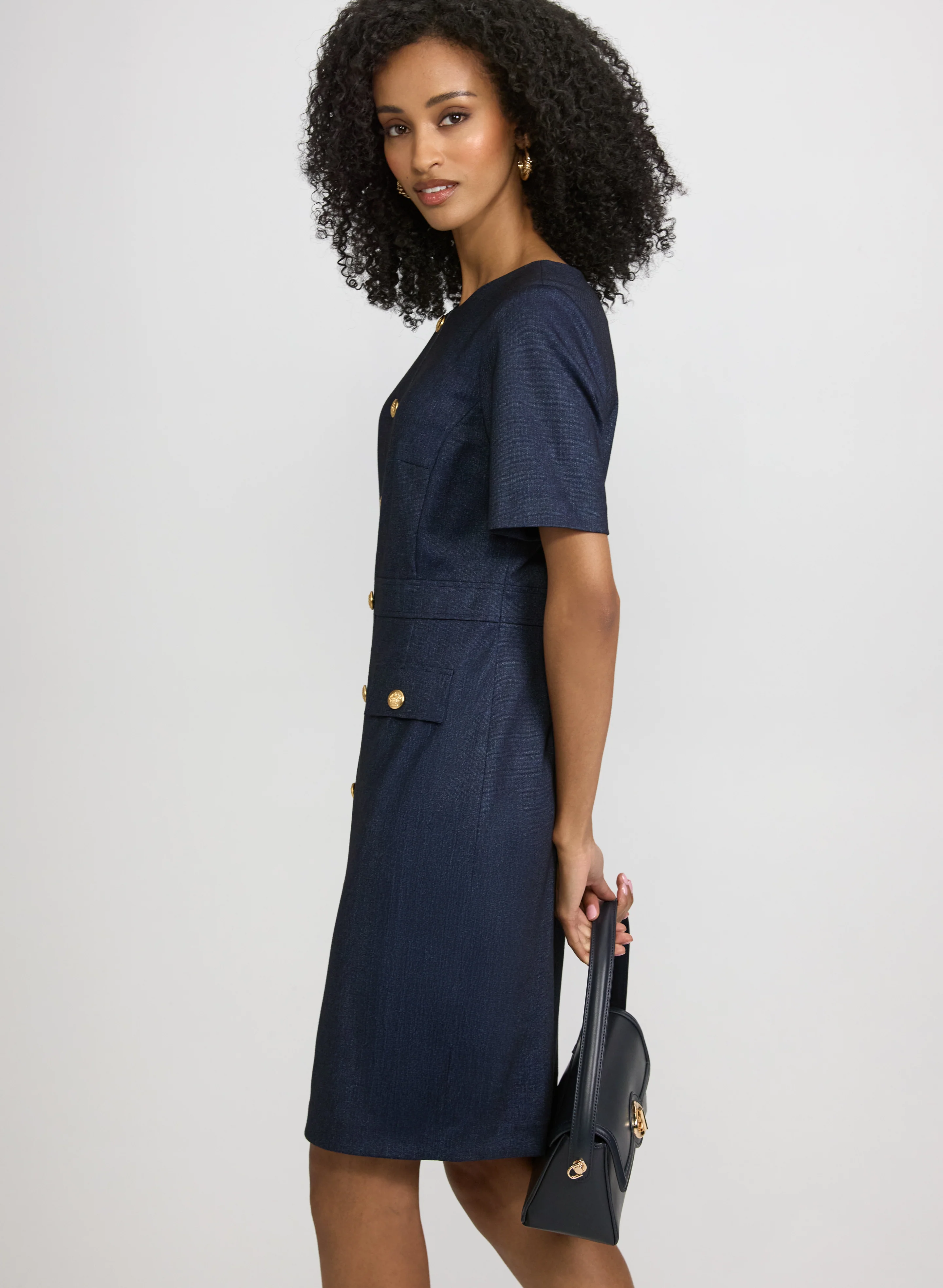 Fitted Denim-Style Dress - Image 4