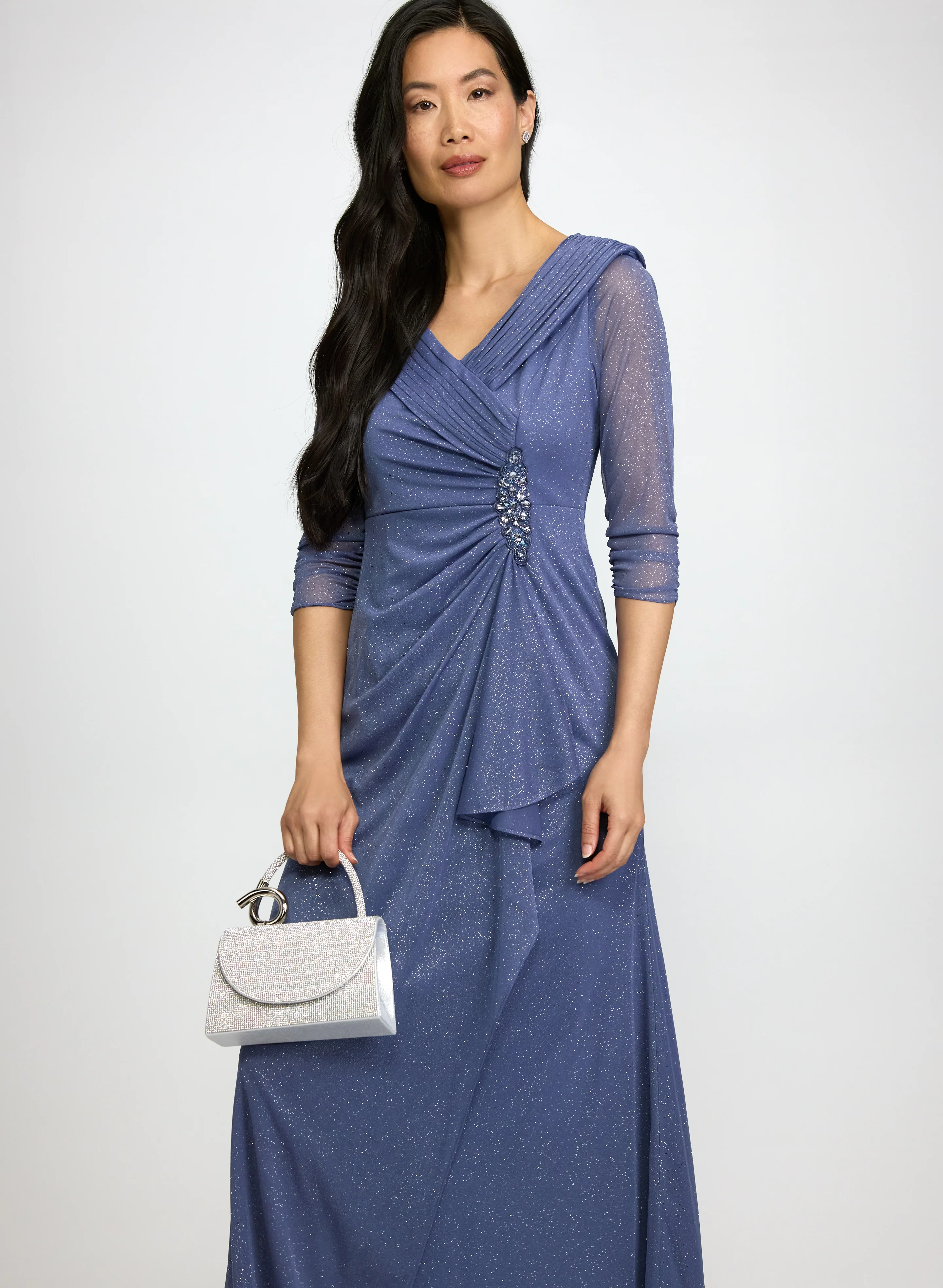 Fitted Glitter Mesh Dress - Image 7