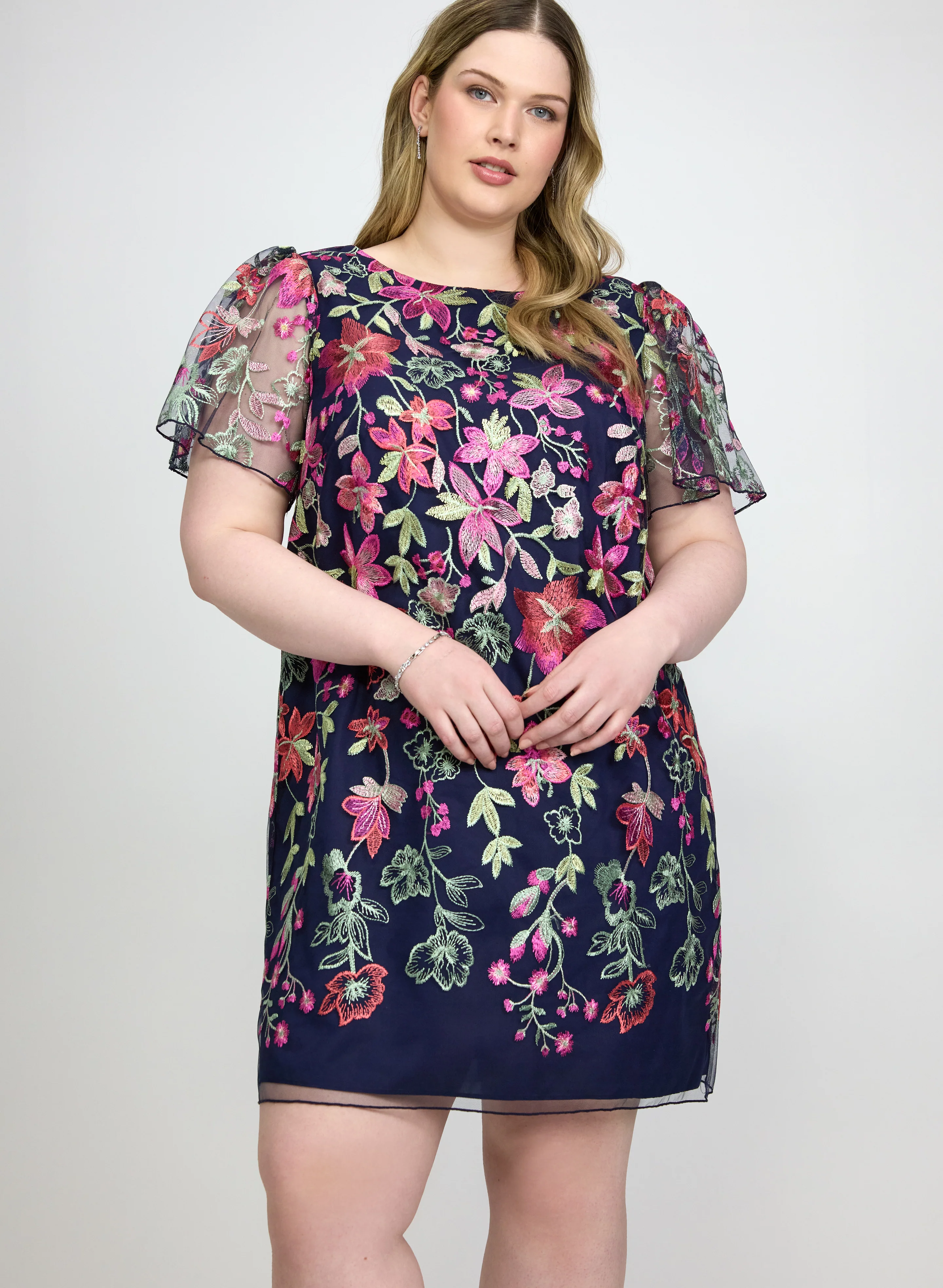 Floral Embroidered Mesh Dress - Image 2