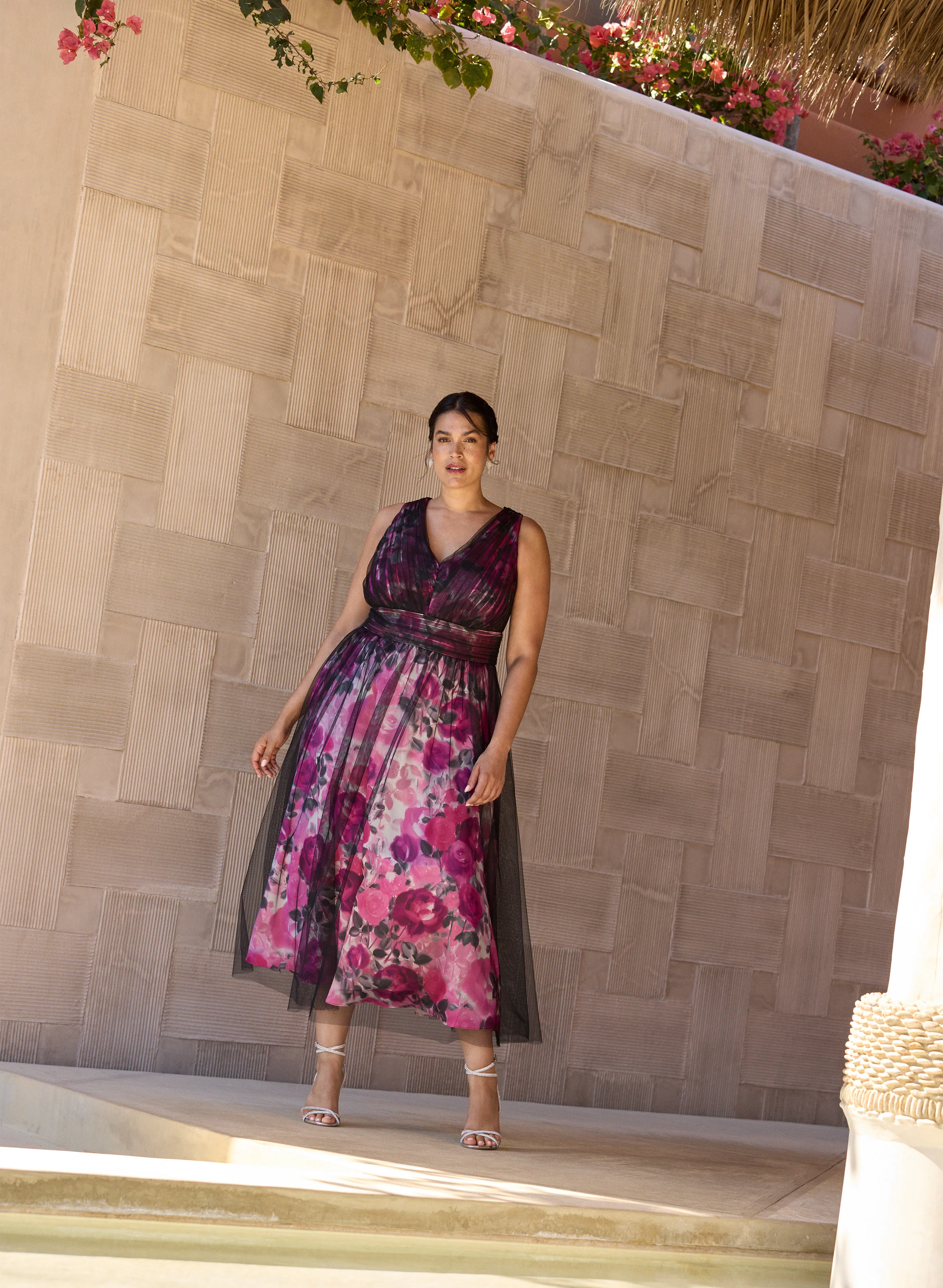 Floral & Mesh Overlay Dress - Image 2