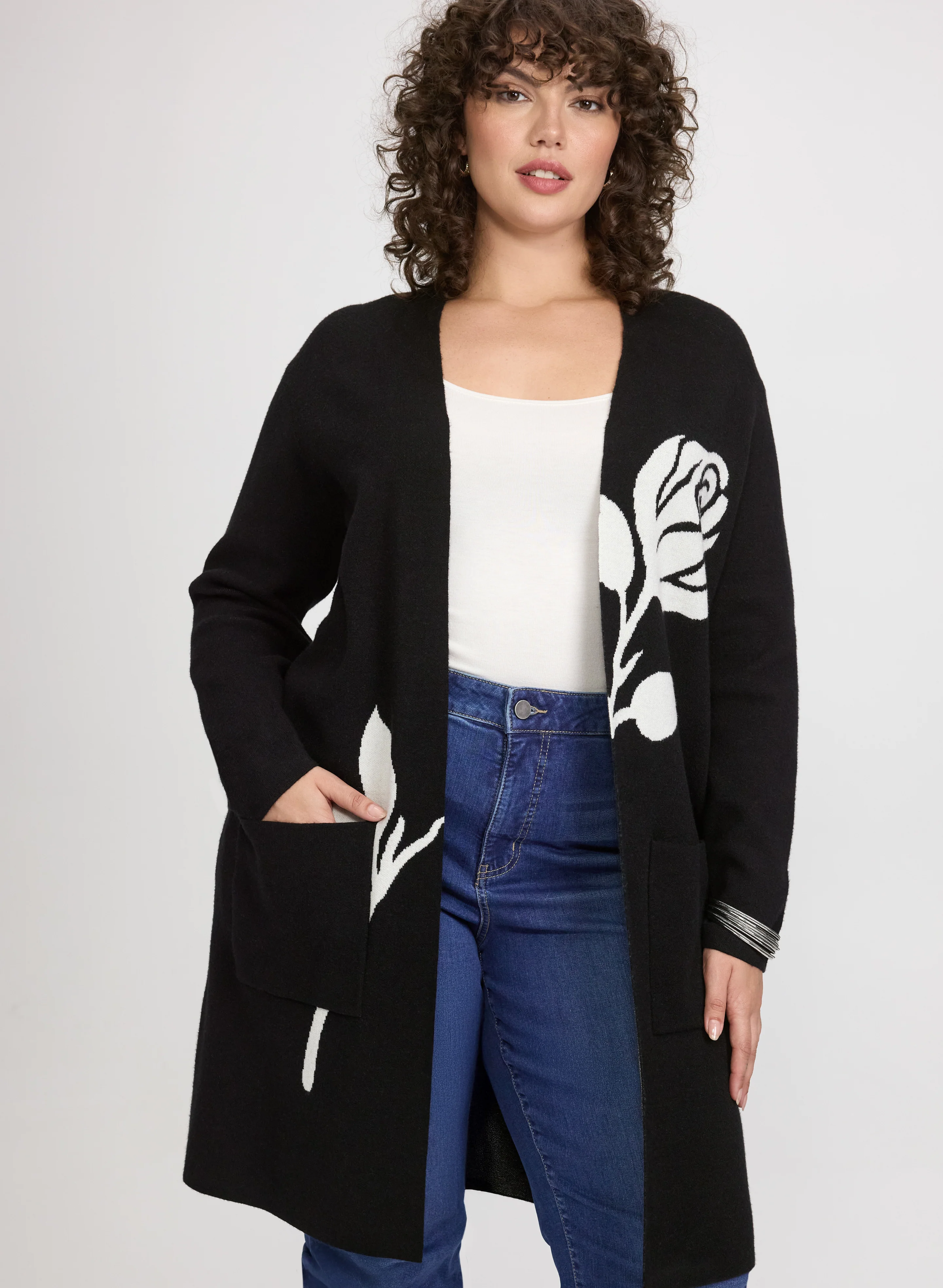 Floral Placement Print Cardigan