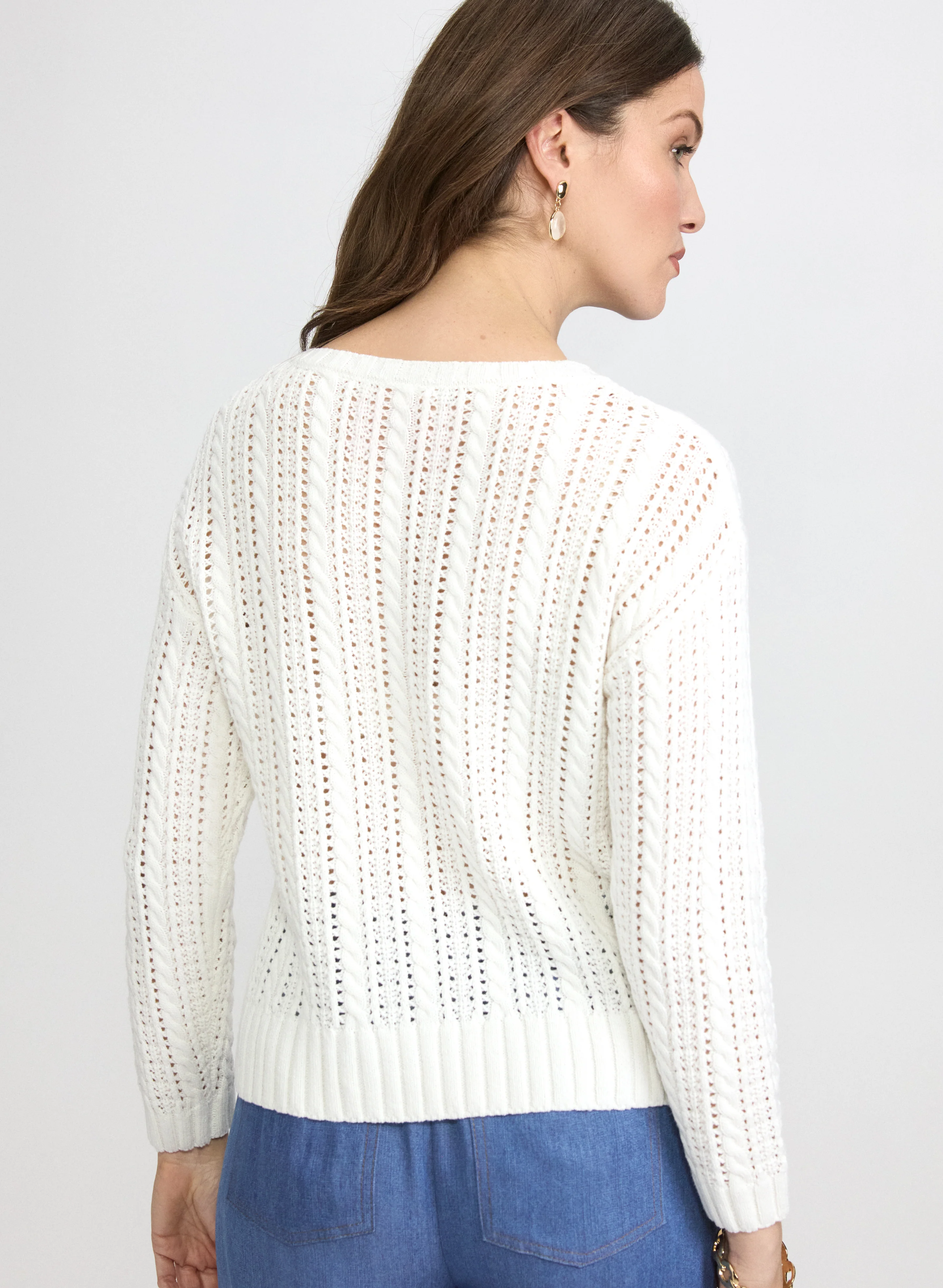 Floral Pointelle Knit Sweater - Image 3