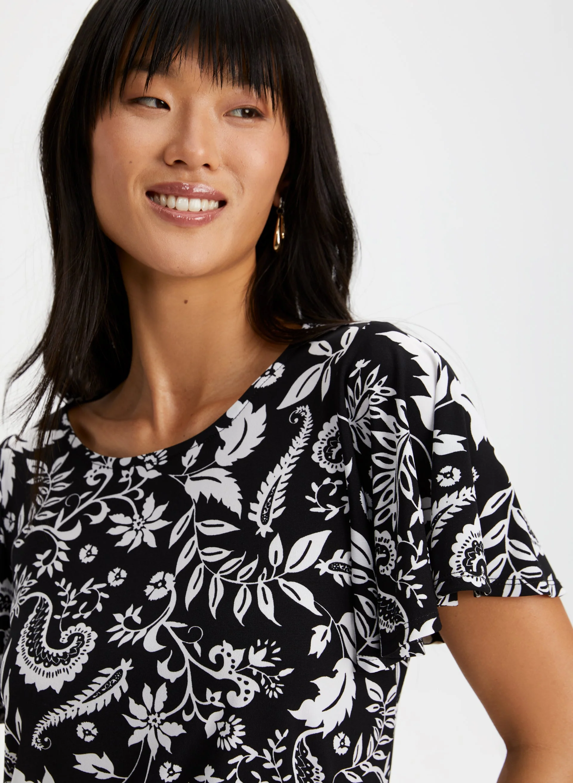 Floral Print Flutter Sleeve Top - Image 2