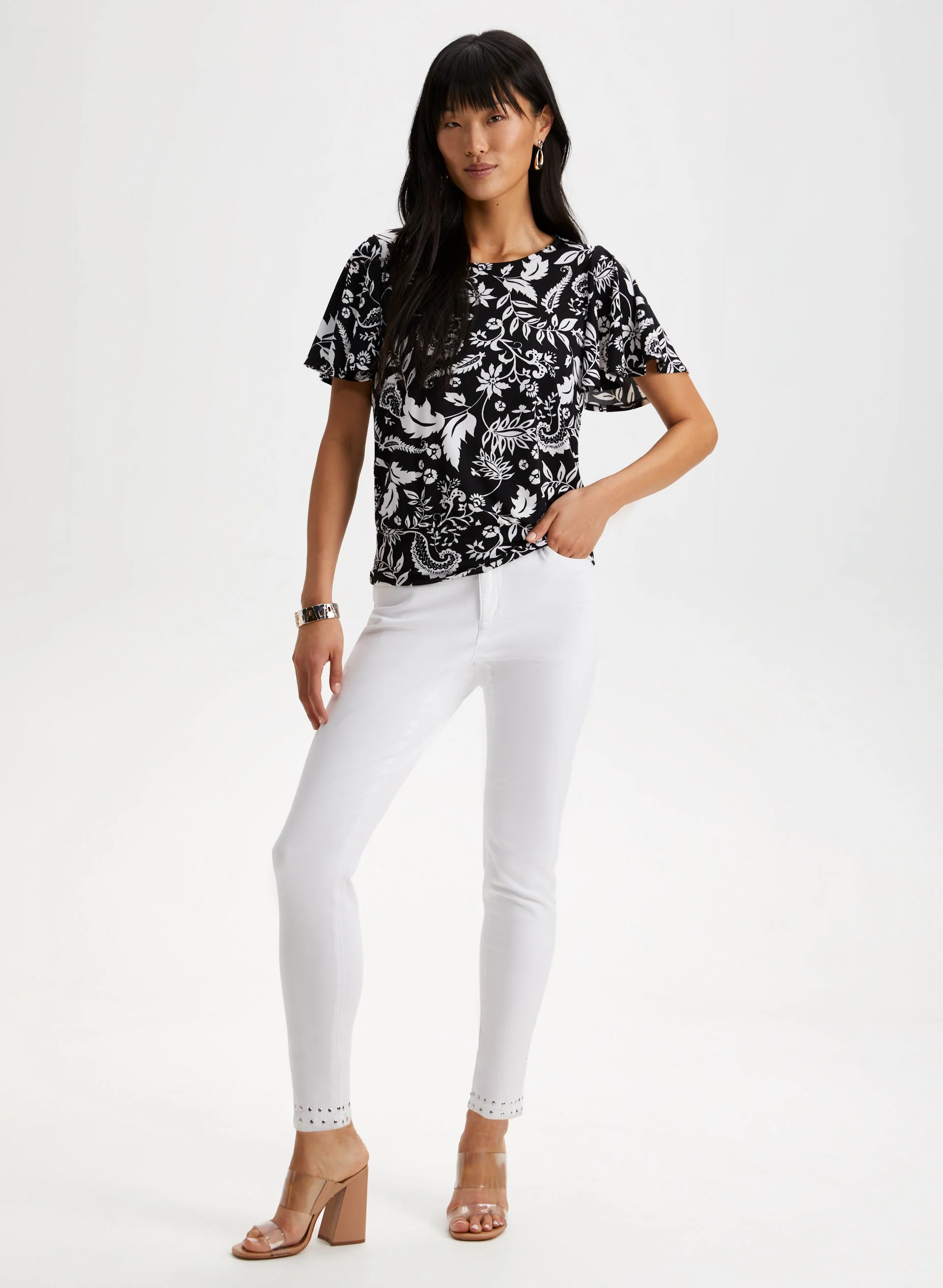 Floral Print Flutter Sleeve Top - Image 3