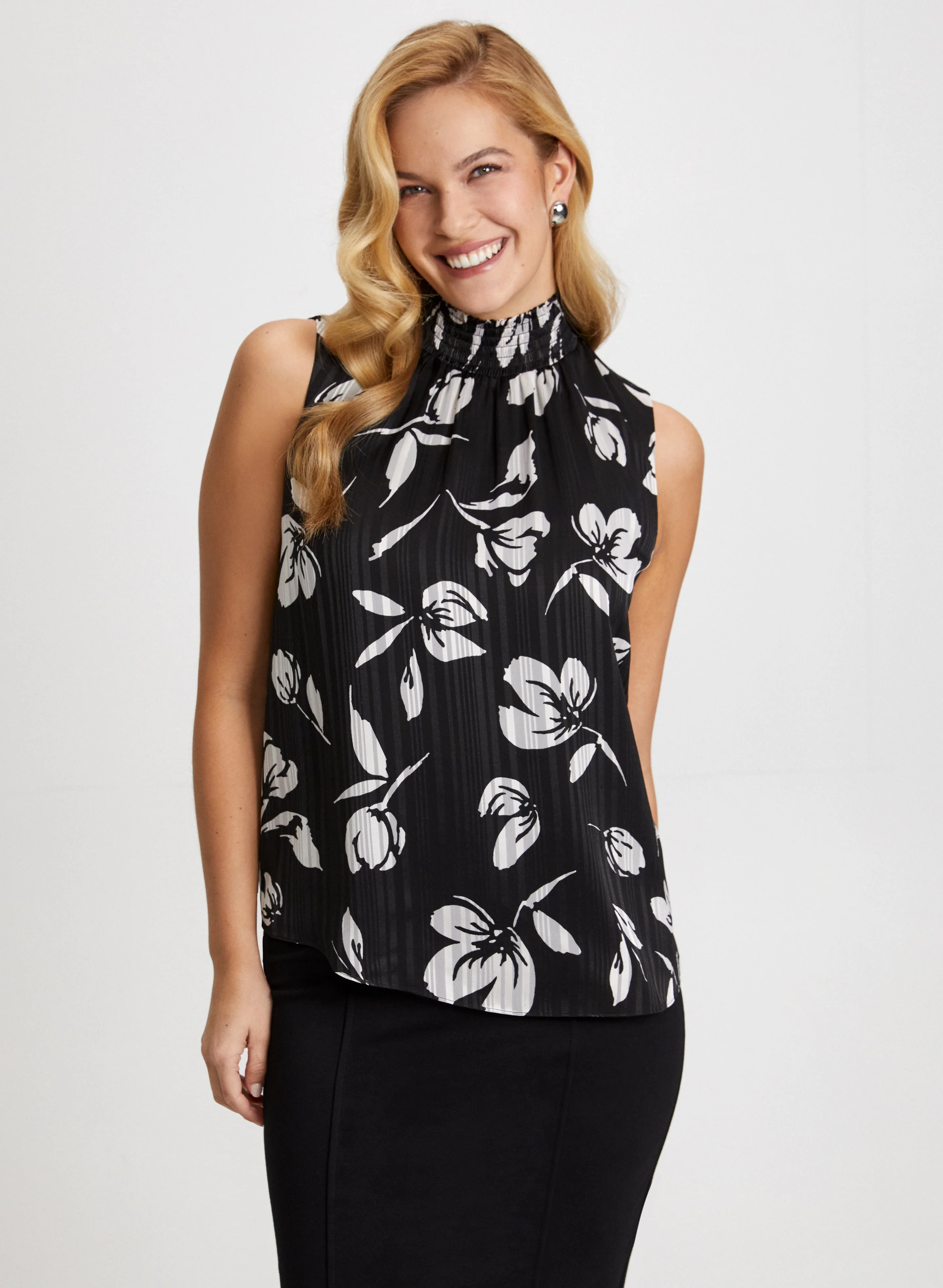 Floral Print Smocked Neck Blouse - Image 5