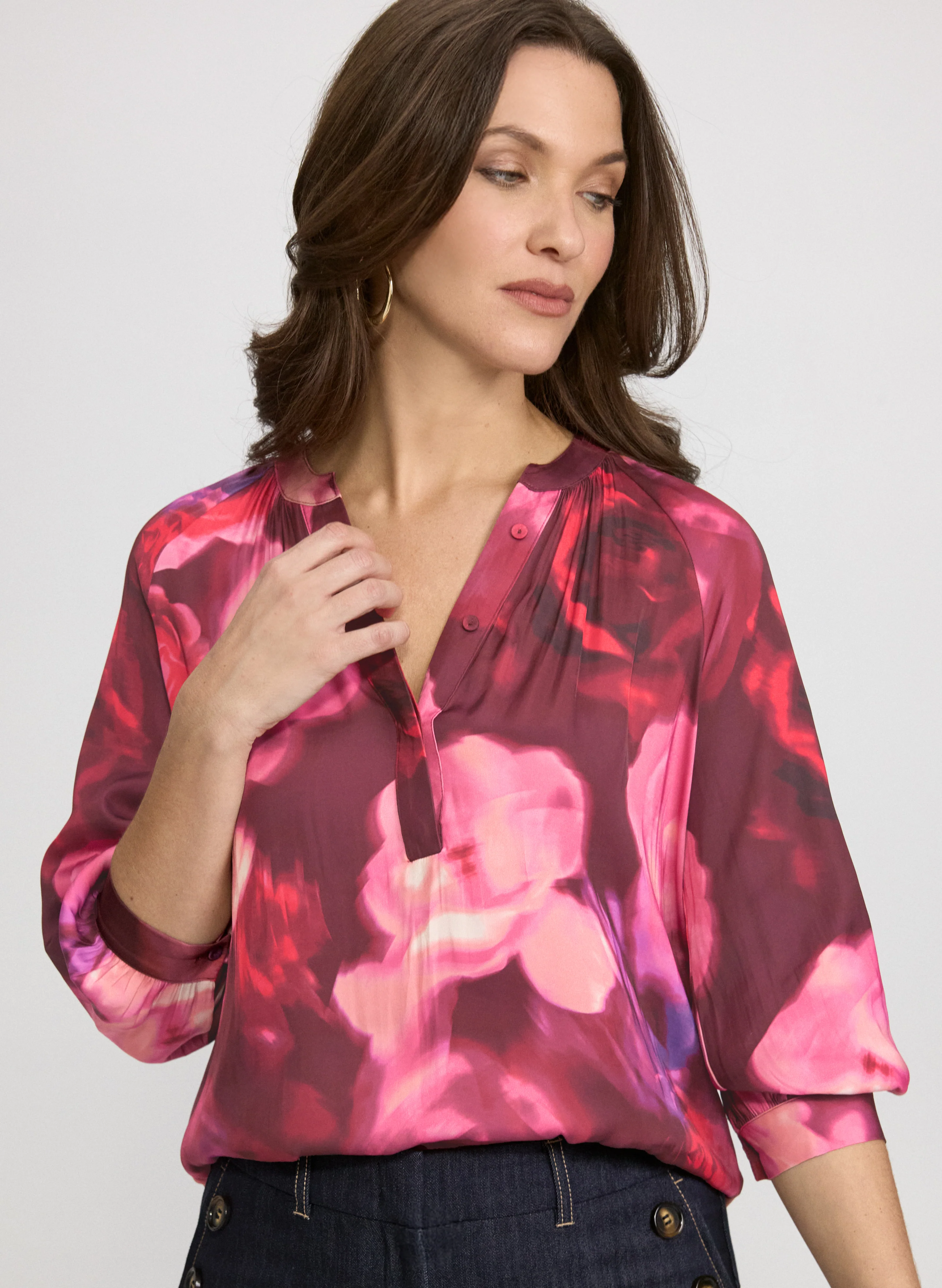 Floral Split-Neck Blouse