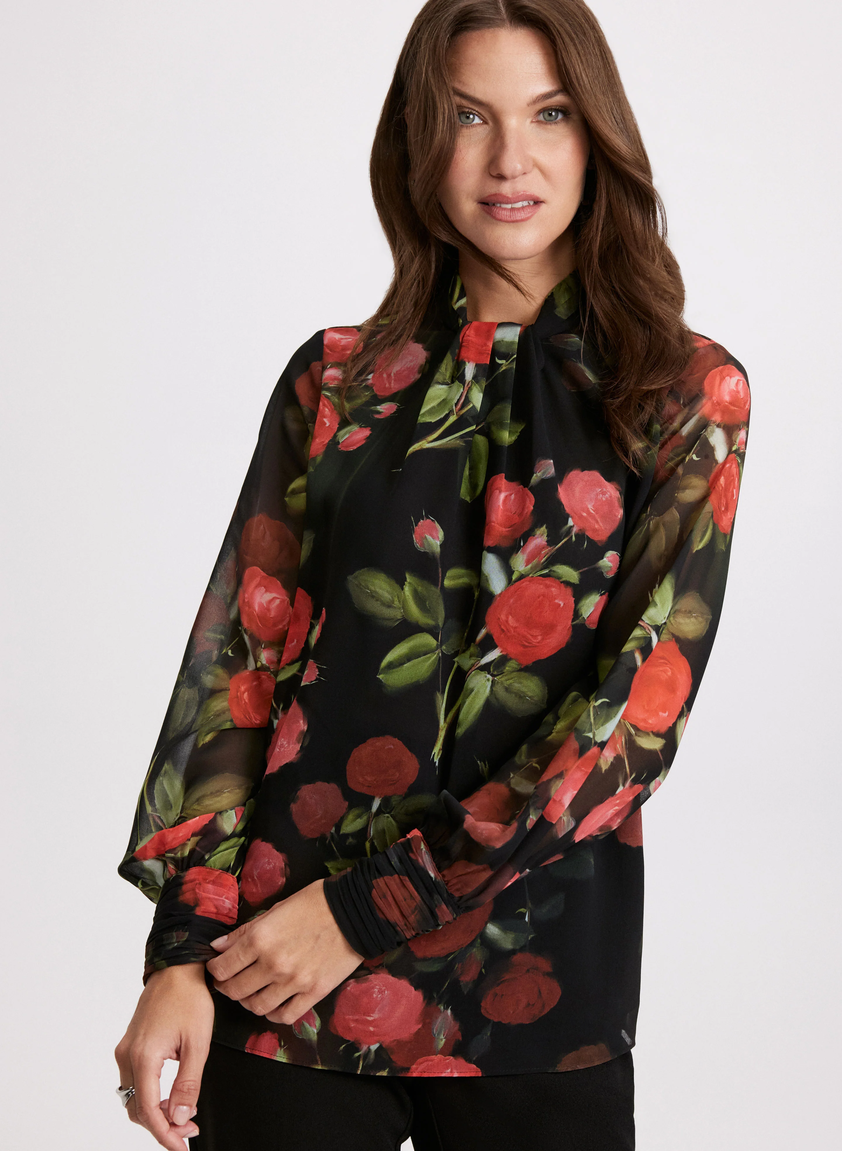 Floral Twist Mock Neck Blouse - Image 7