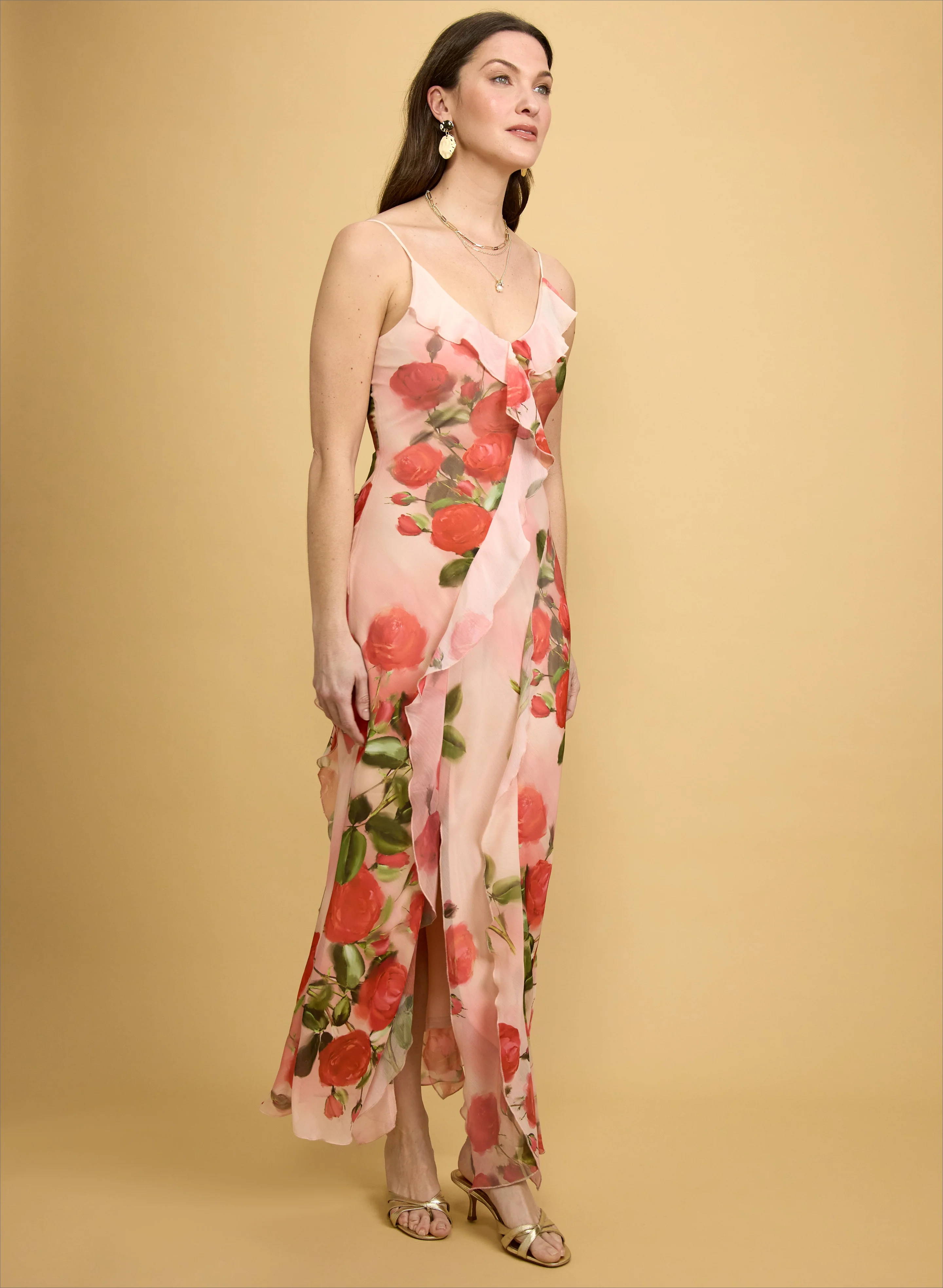 Floral Waterfall Flounce Dress & Tiered Disc Earrings