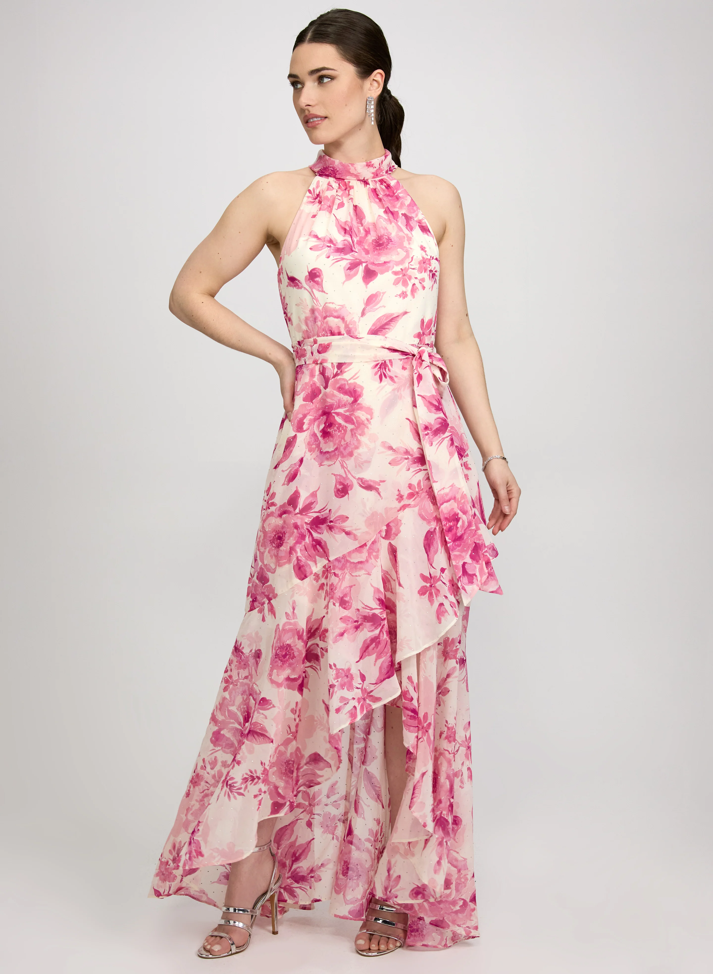 Floral Waterfall Ruffle Dress