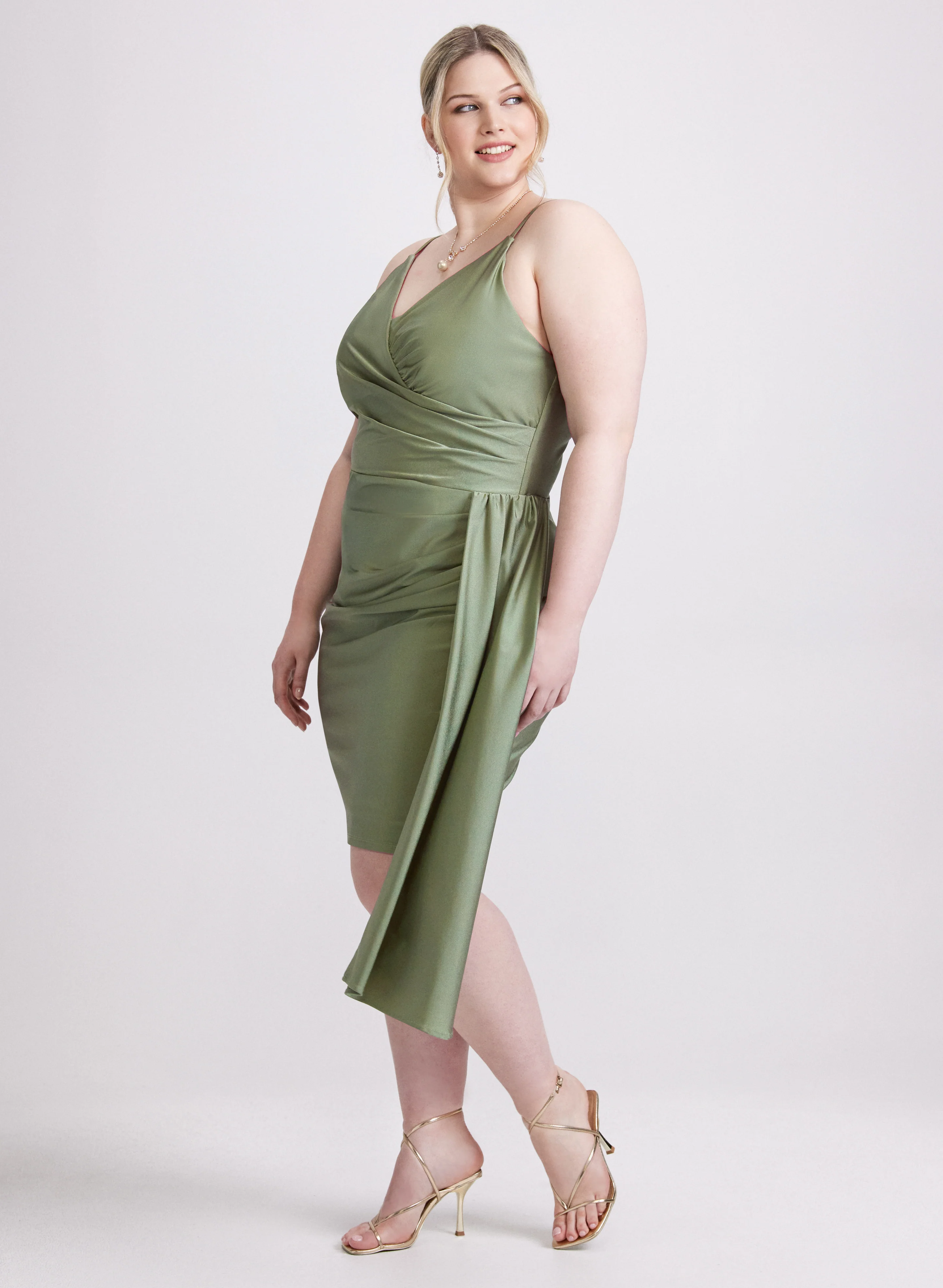 Flounced Front Satin Dress - Image 2