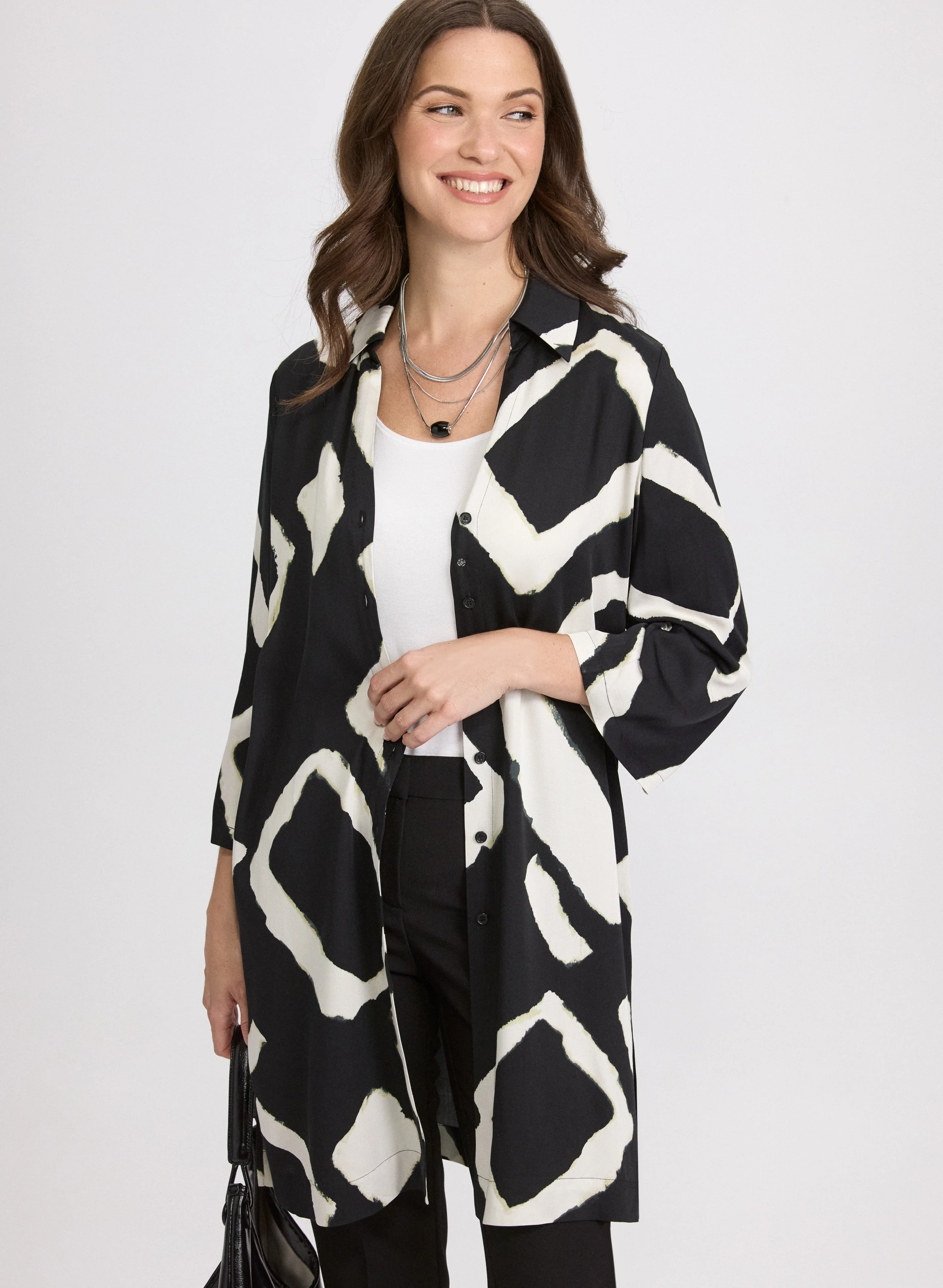 Geometric Button-Down Blouse