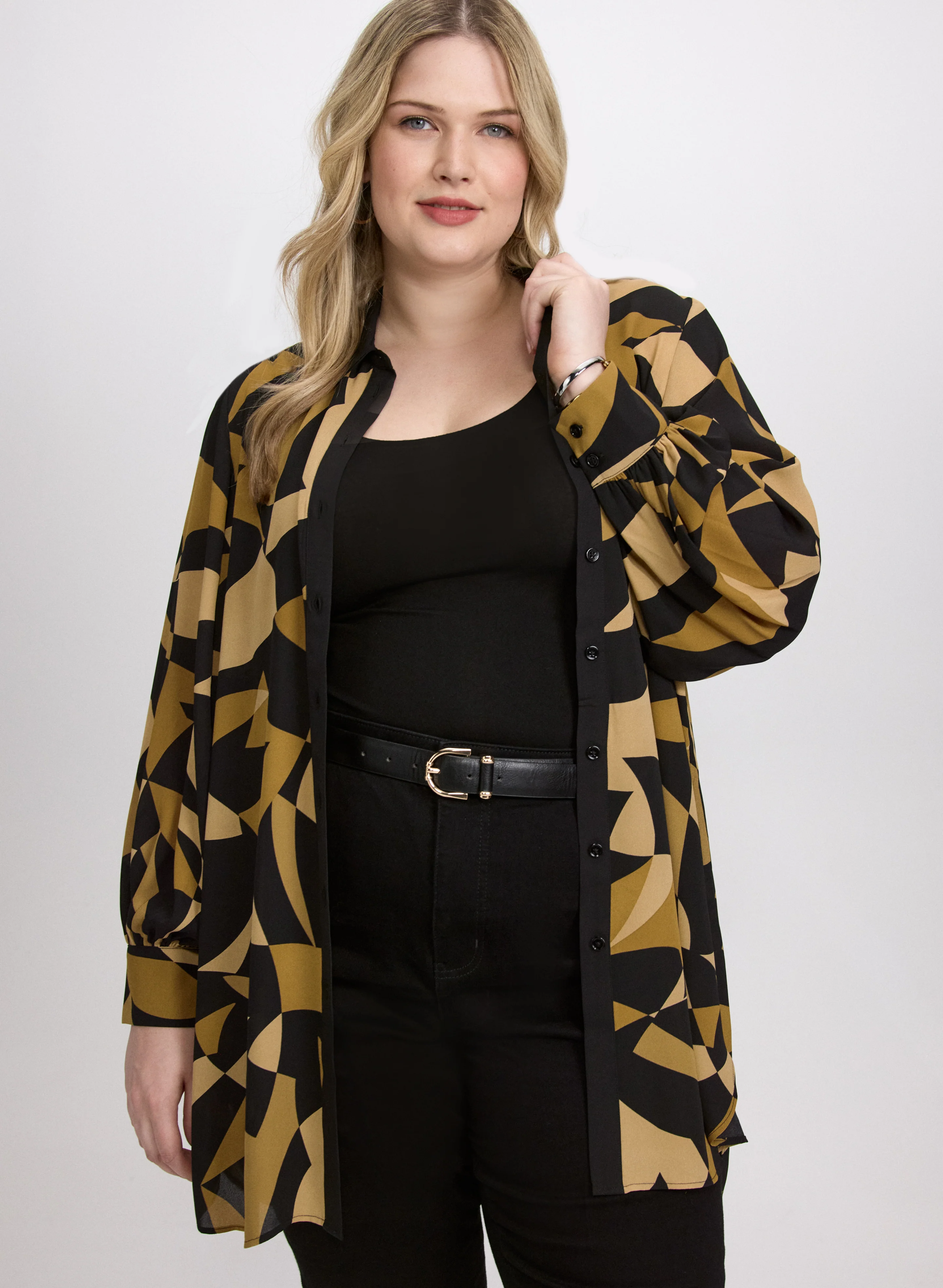 Geometric Button-Down Blouse
