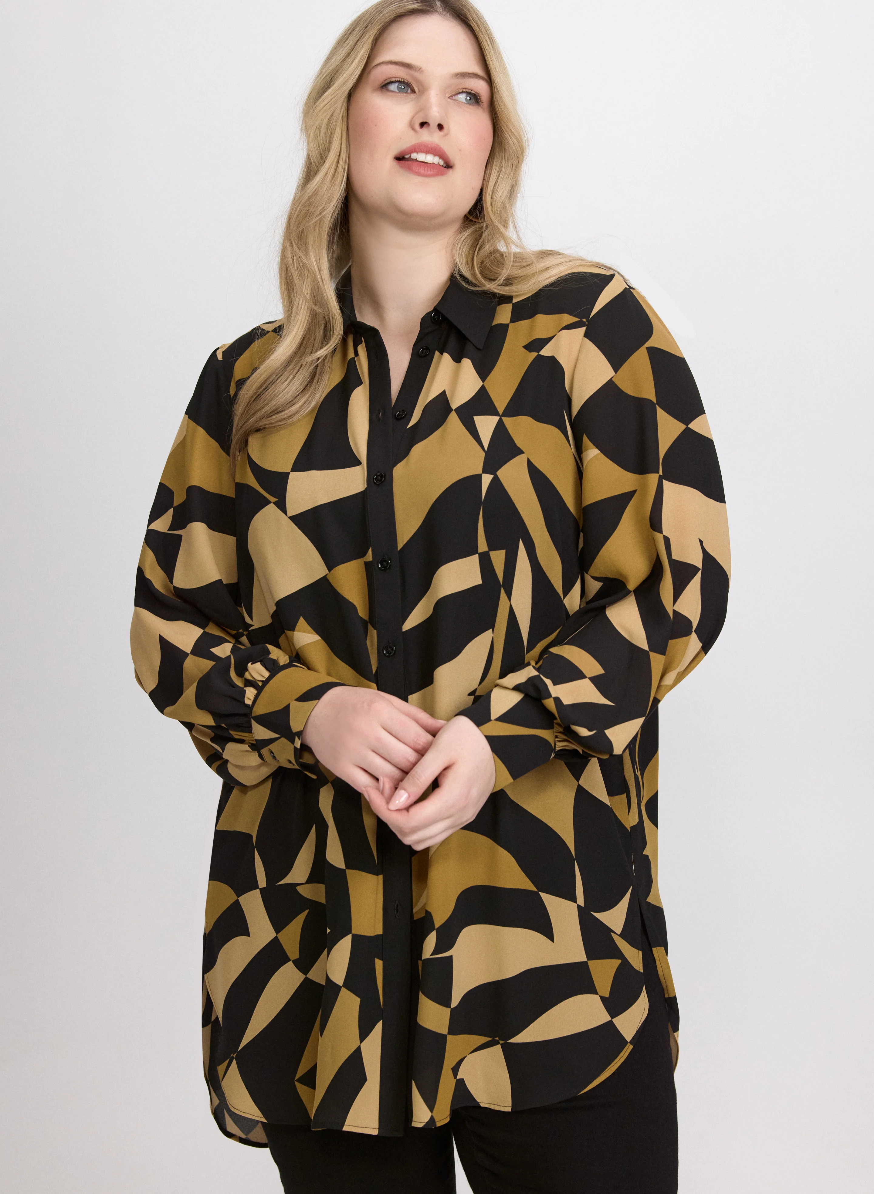 Geometric Button-Down Blouse - Image 5