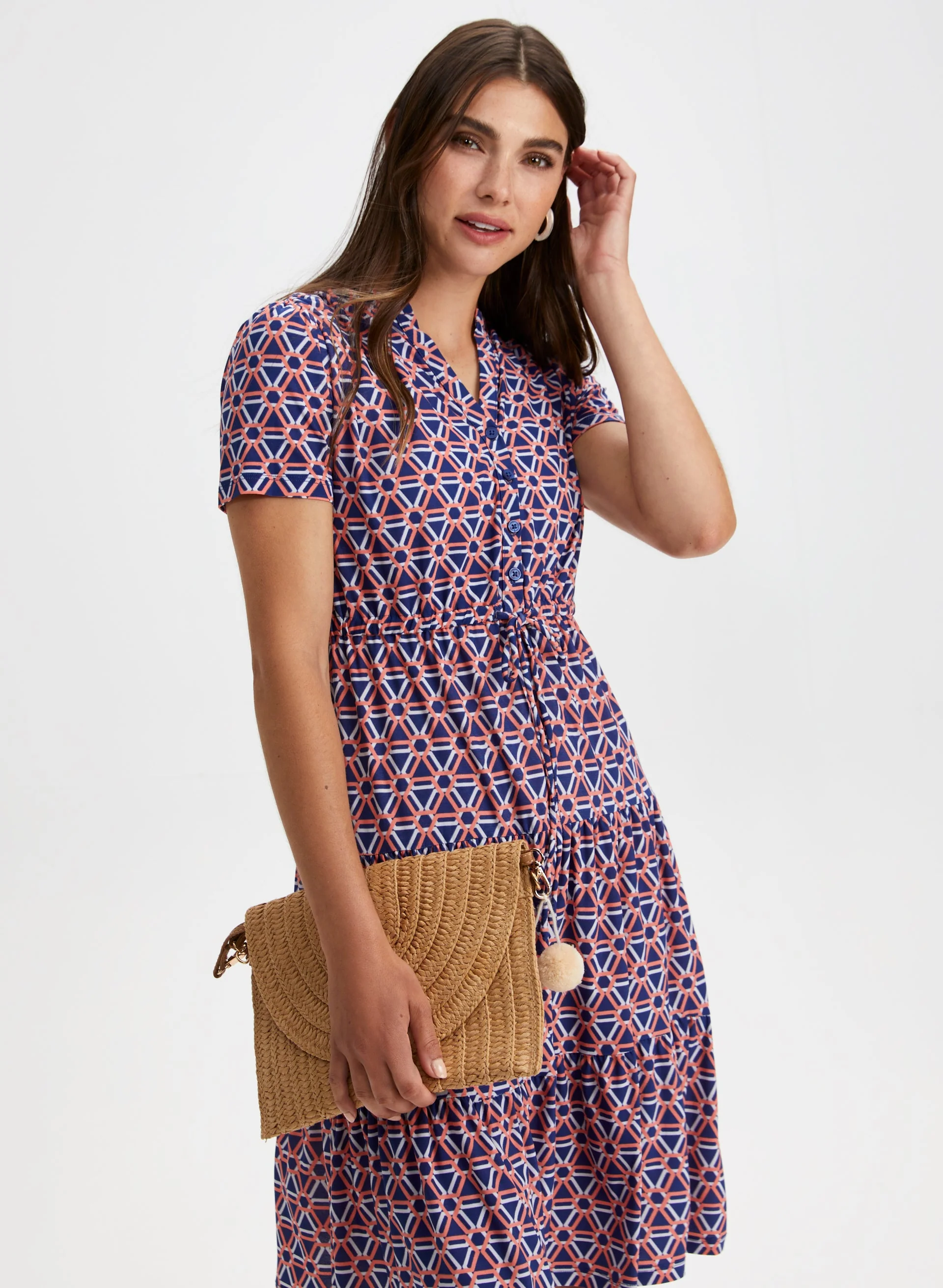 Geometric Print Tiered Midi Dress - Image 5
