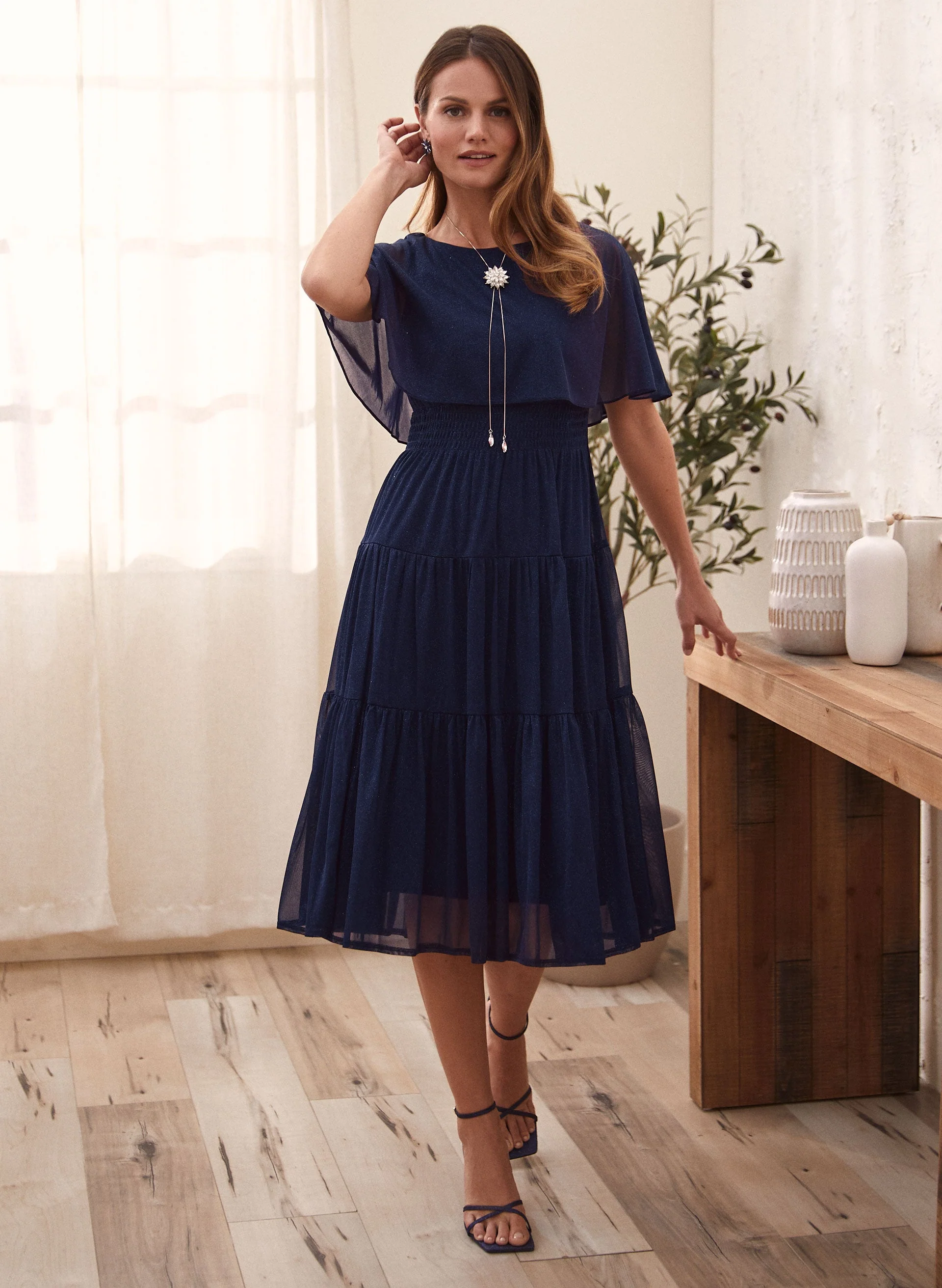 Glitter Chiffon Capelet Dress - Image 4