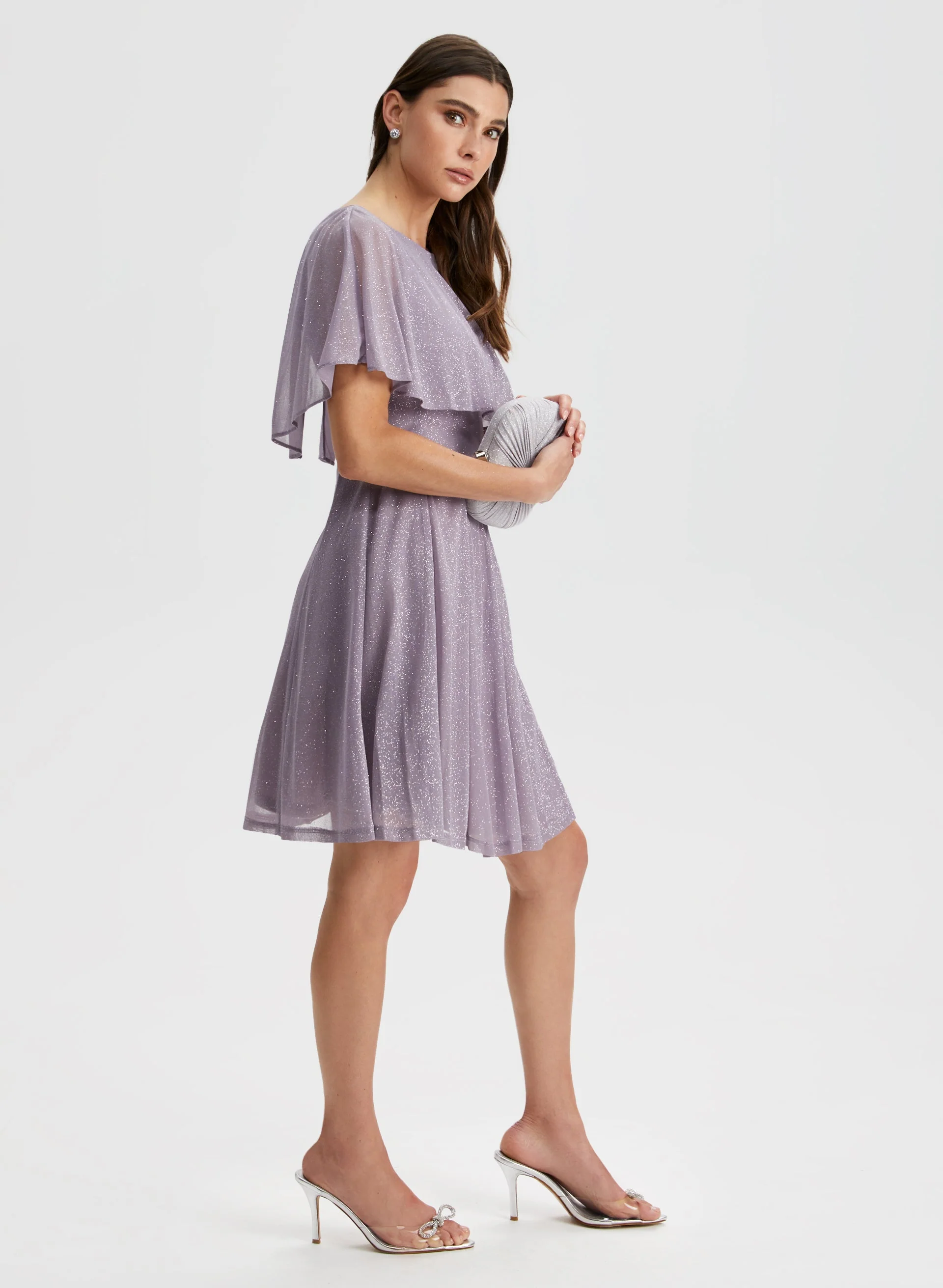 Glitter Mesh Capelet Dress - Image 3