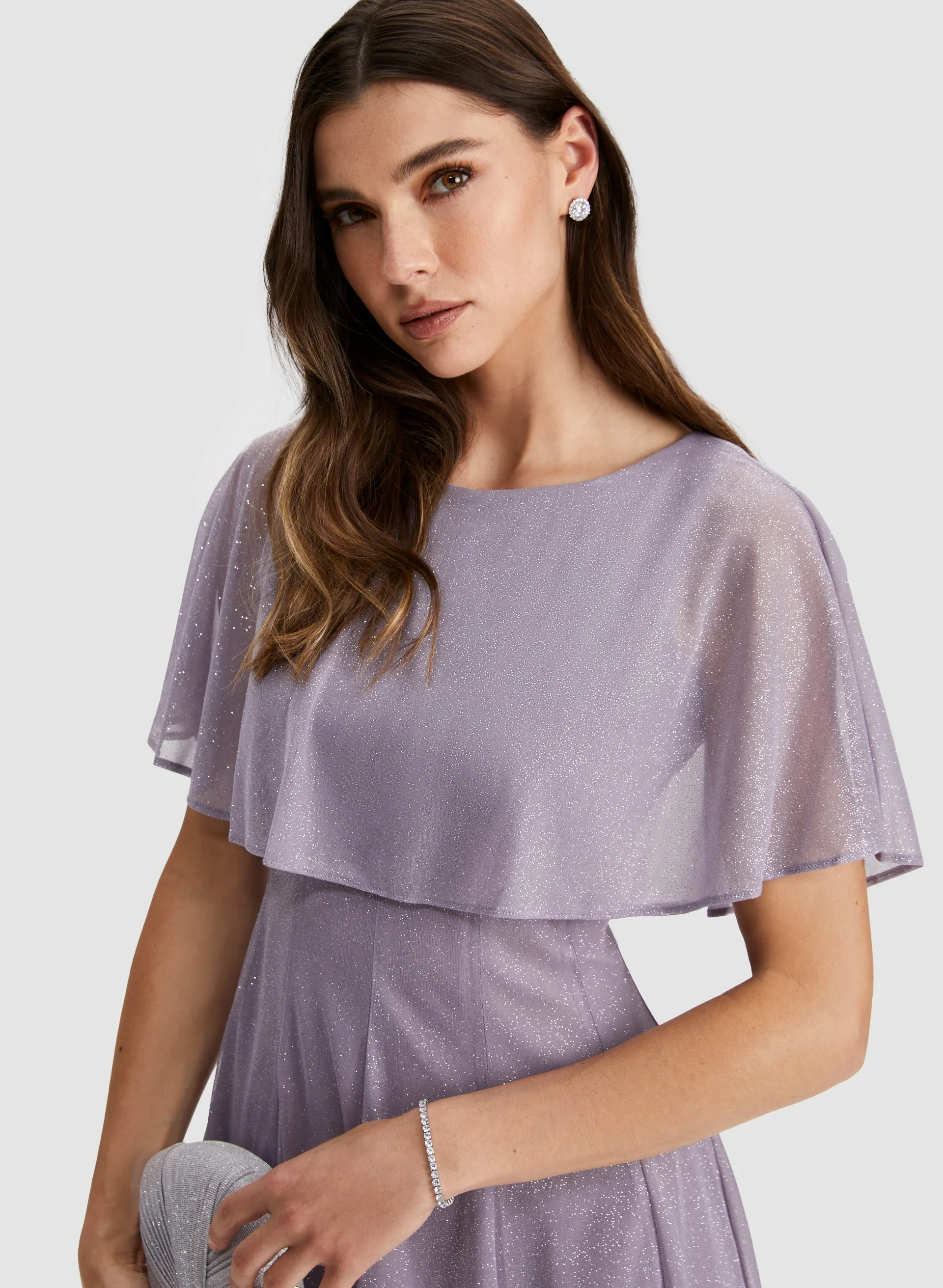Glitter Mesh Capelet Dress - Image 4
