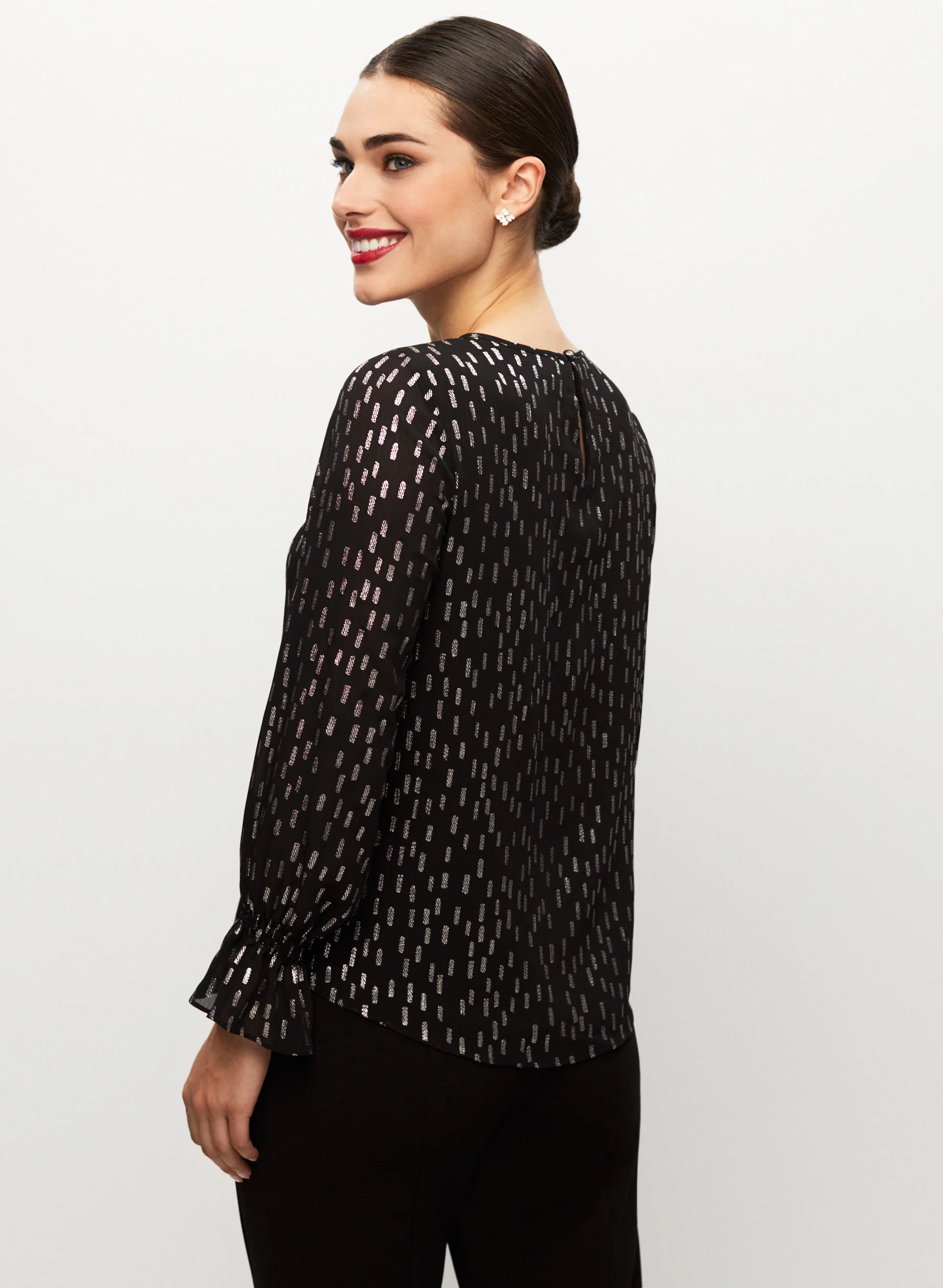 Gold Foil Print Popover Blouse - Image 4