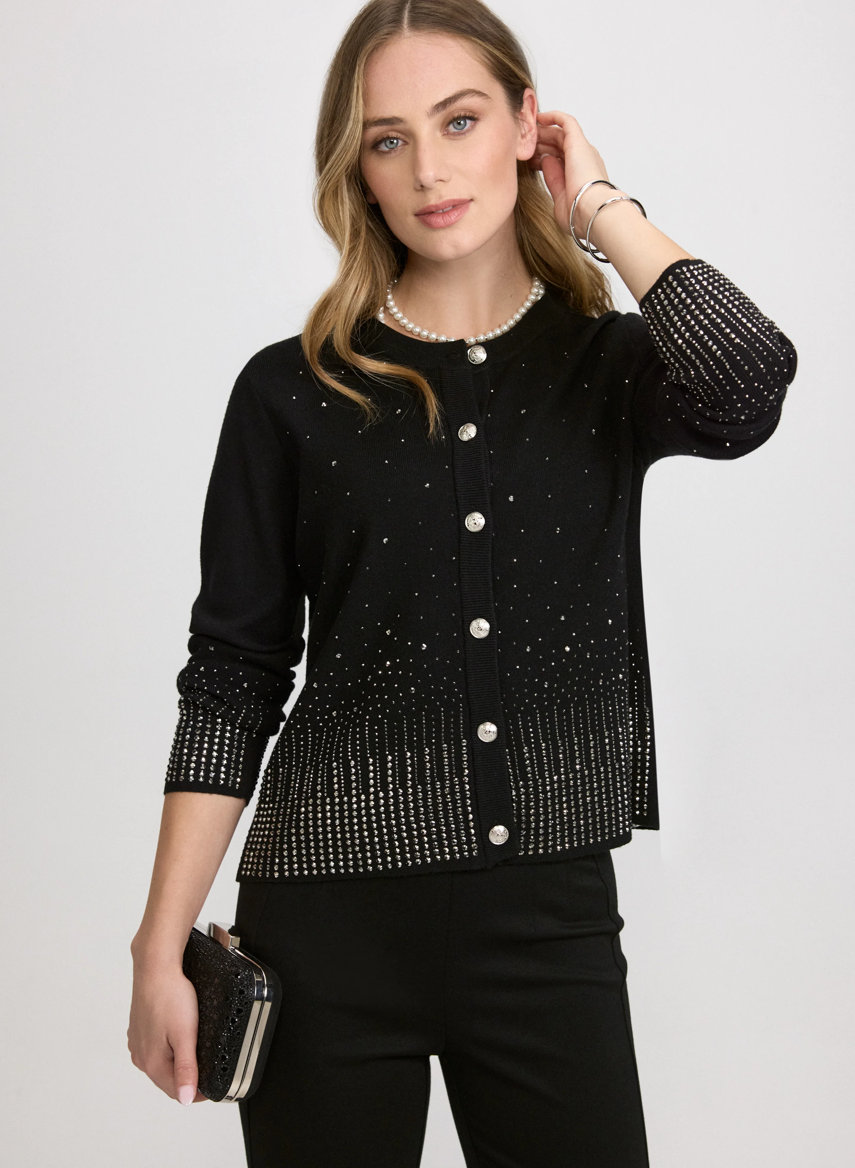 Gradient Rhinestone Embellished Cardigan