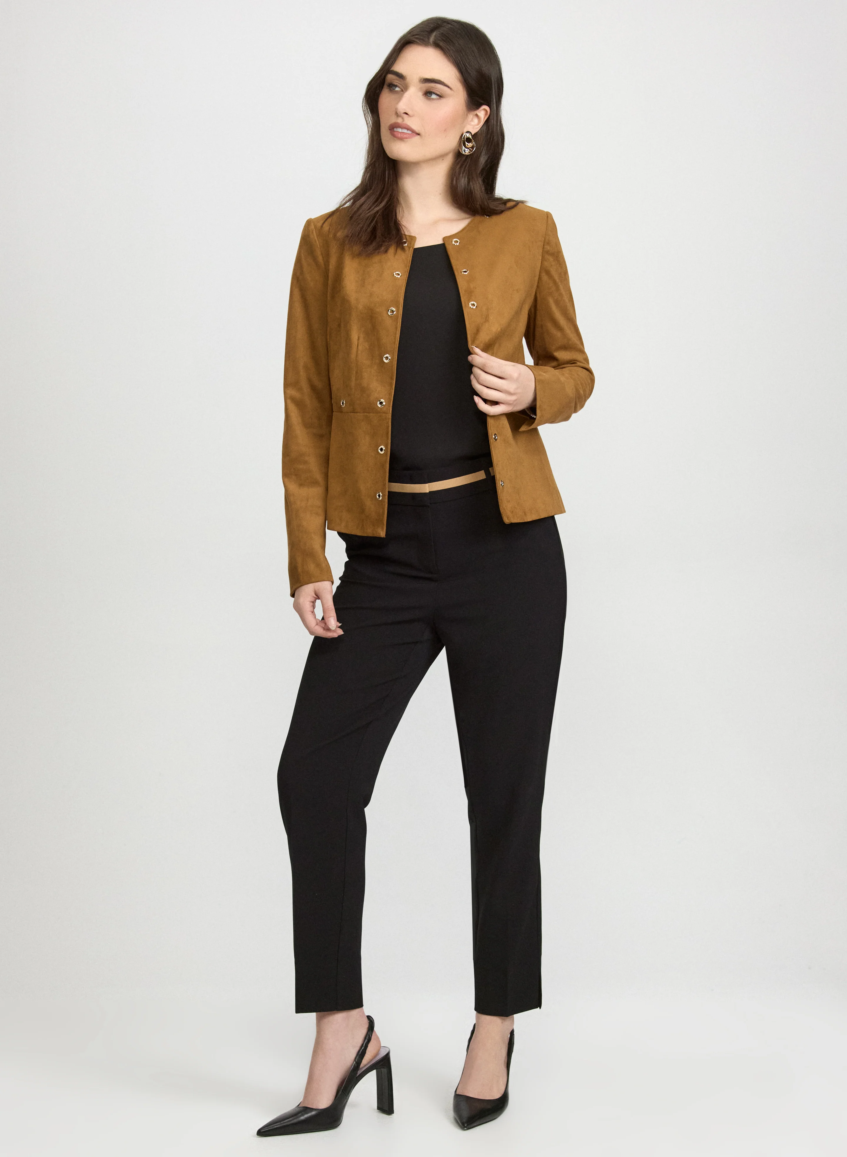 Grommet Detail Jacket & Emma Contrast Trim Slim-Leg Pants