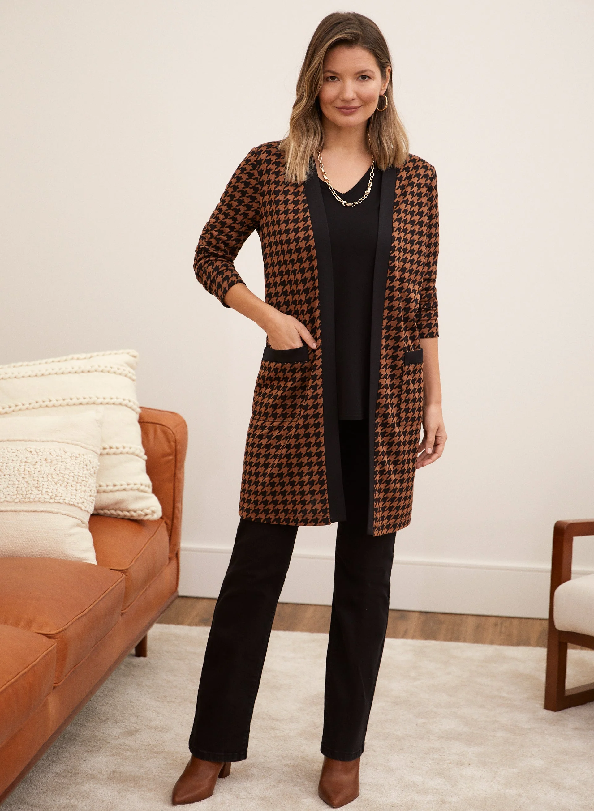 Houndstooth Print Cardigan - Image 4