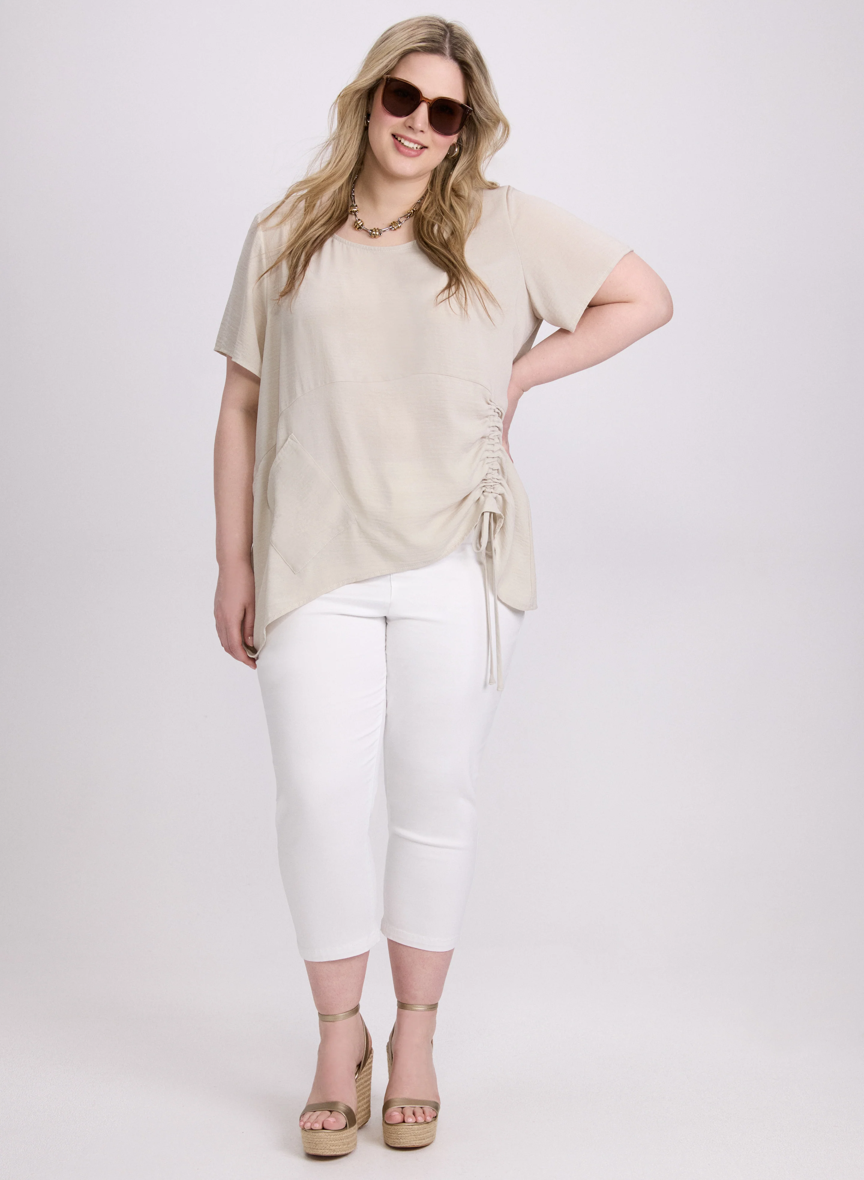Joseph Ribkoff - Asymmetric Ruched Hem Blouse - Image 3