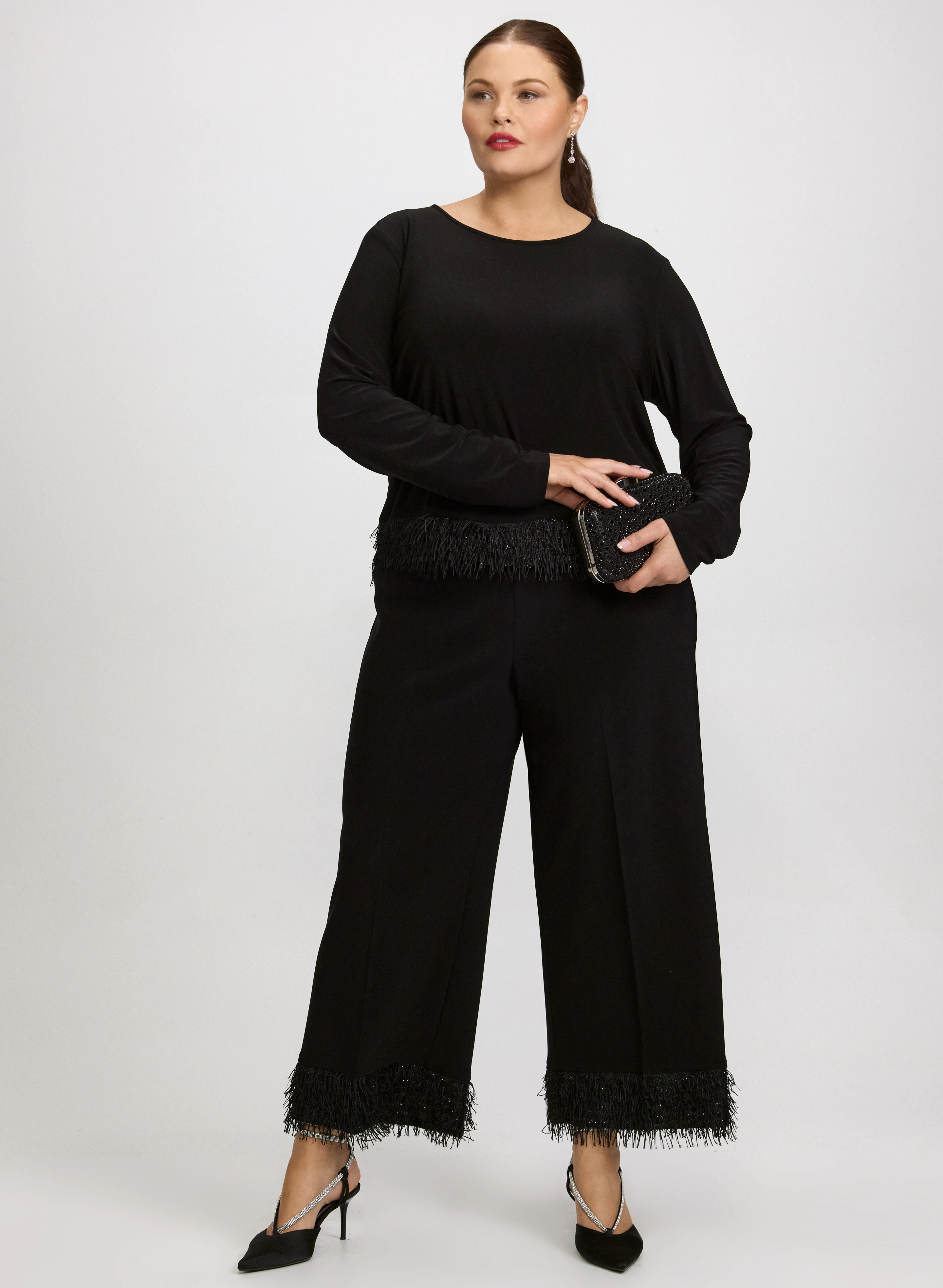 Joseph Ribkoff - Faux-Feather Trim Pants - Image 3