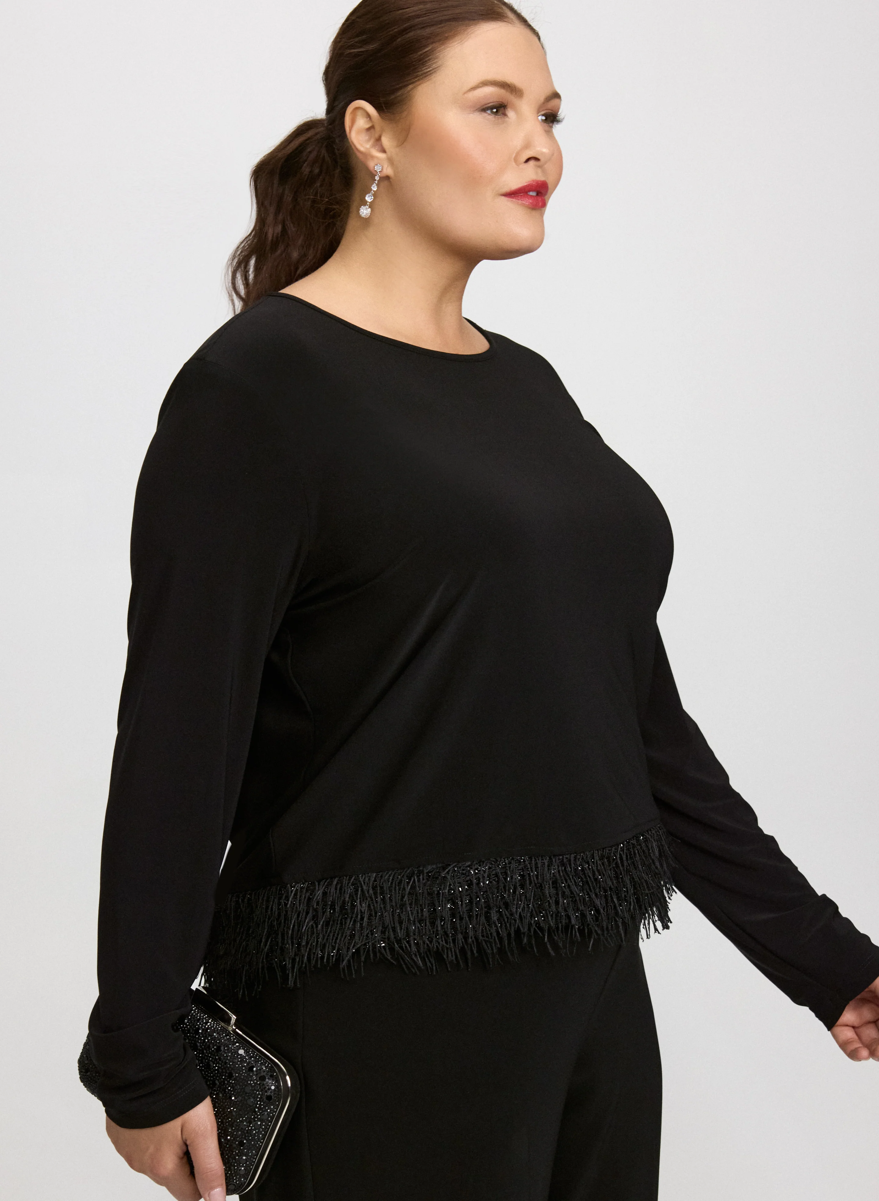 Joseph Ribkoff - Faux-Feather Trim Top - Image 2