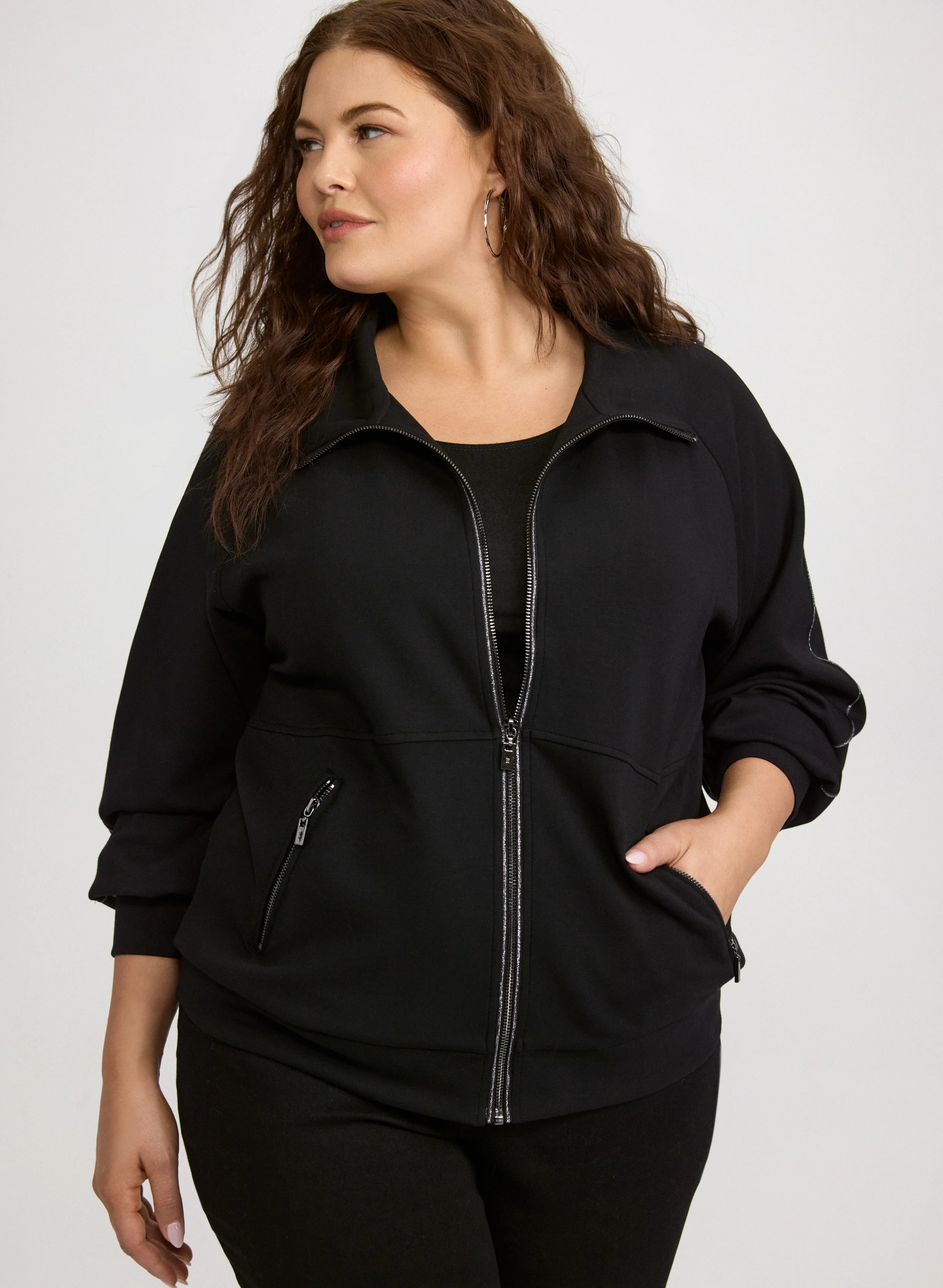 Joseph Ribkoff - Glitter Trim Zip-Up Top