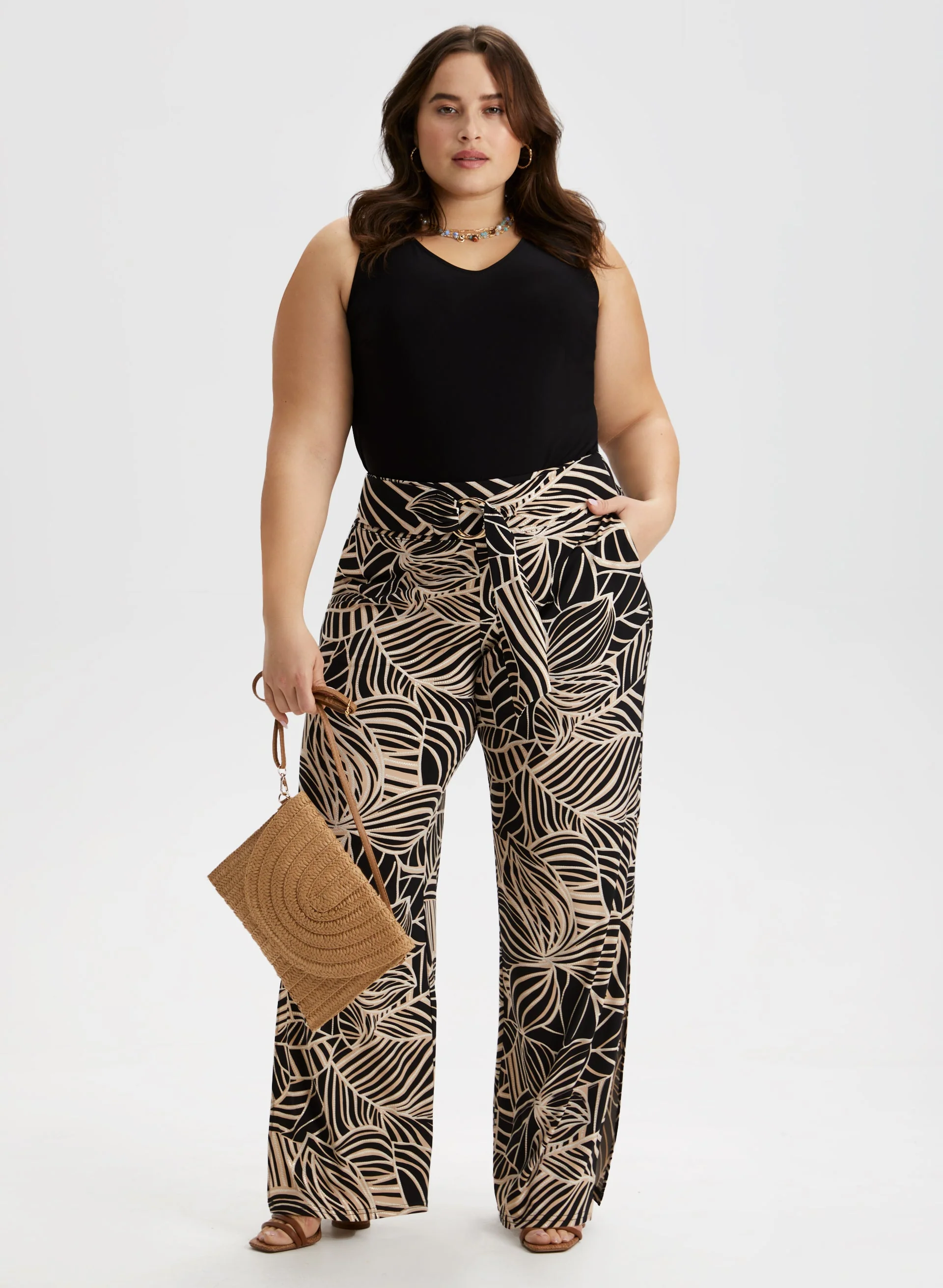 Joseph Ribkoff - Palm Leaf Print Wide Leg Pants - Image 3