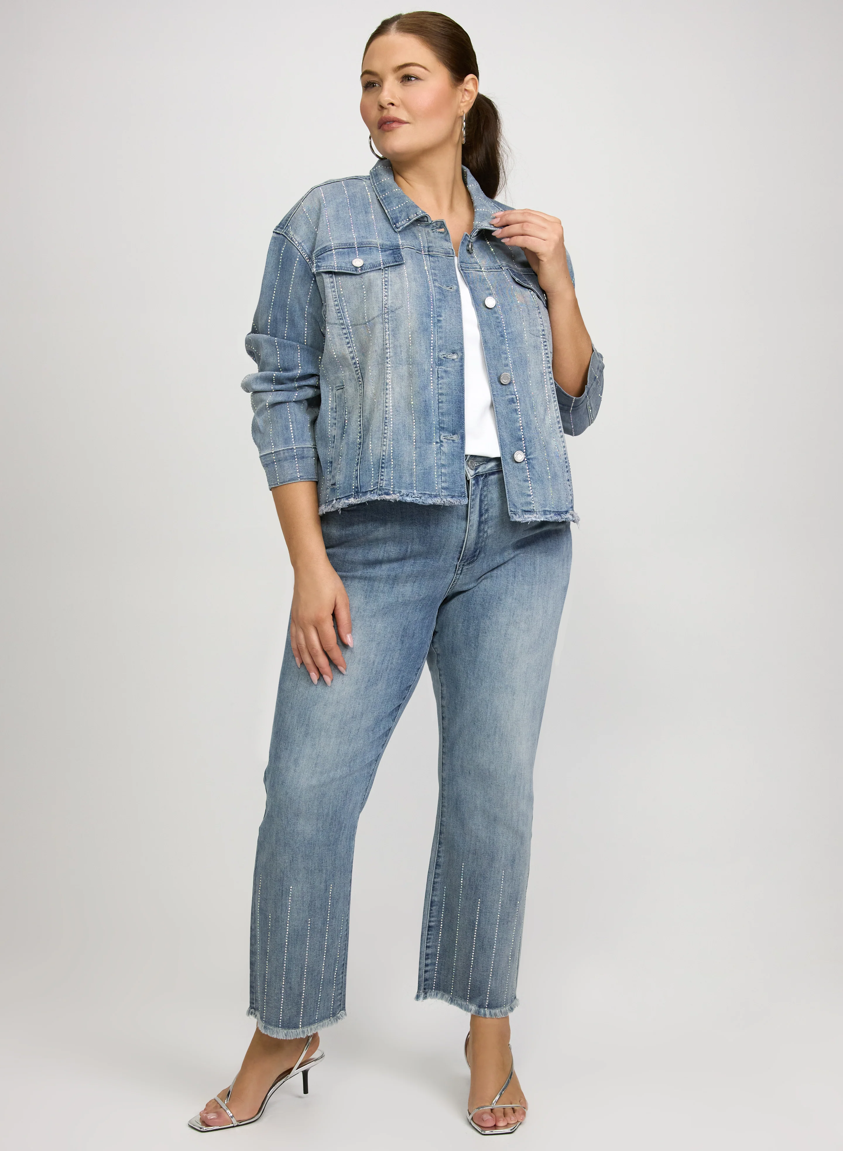 Joseph Ribkoff - Rhinestone Embellished Denim Jacket - Image 3