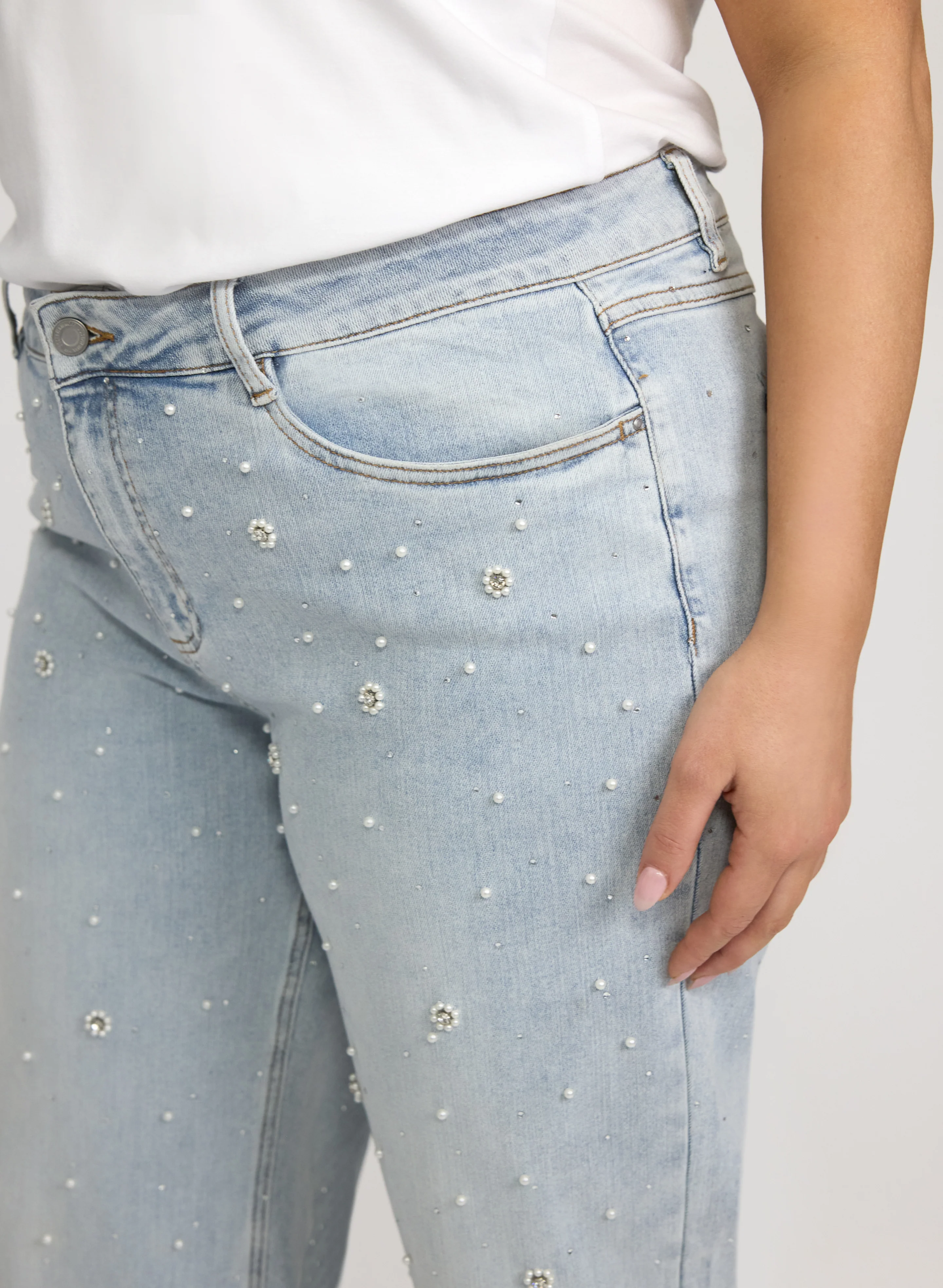 Joseph Ribkoff - Scattered Pearl Embellished Jeans - Image 4