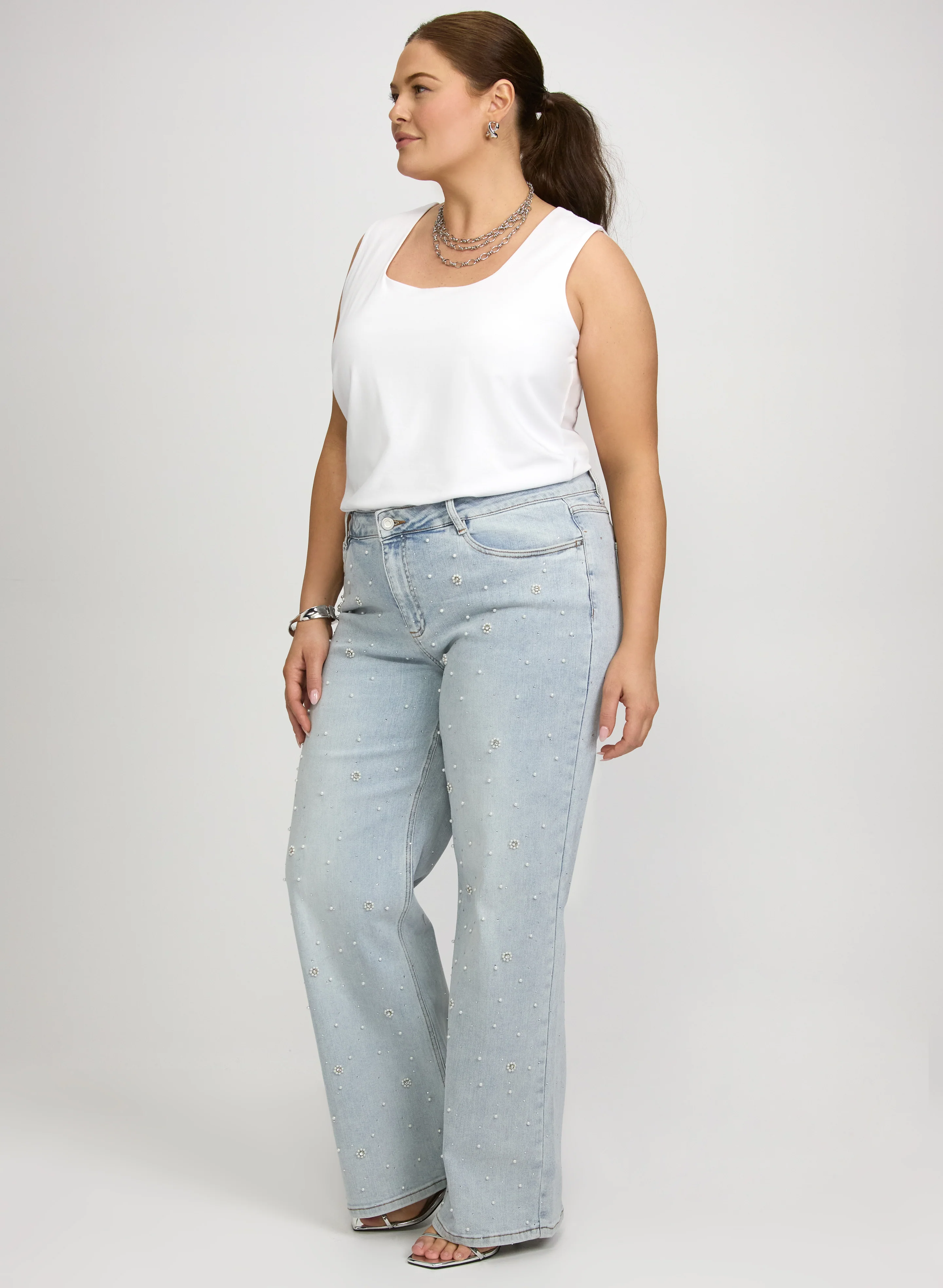Joseph Ribkoff - Scattered Pearl Embellished Jeans - Image 5